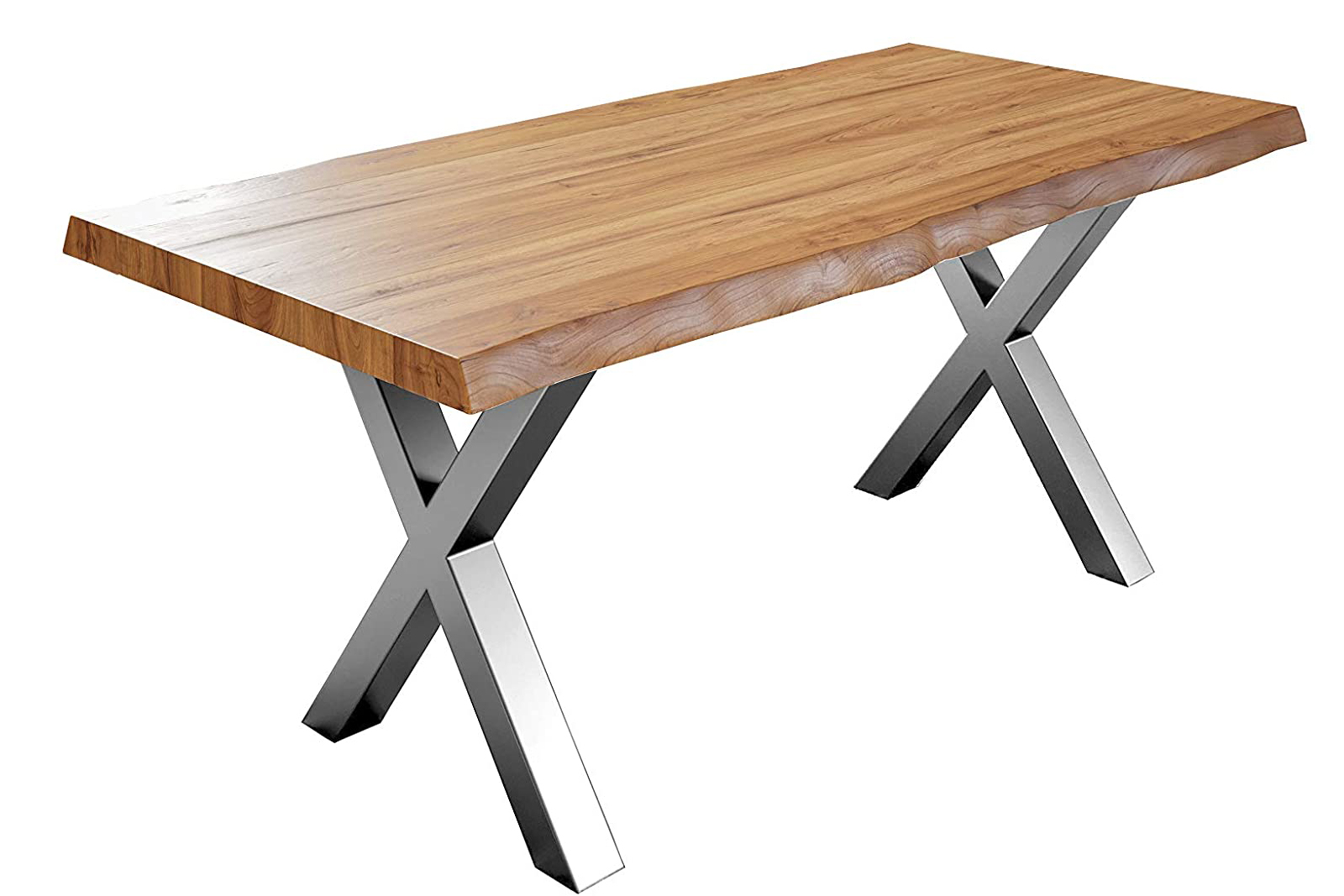 Esstisch Baumkante massiv Akazie natur 220 x 100 silber X-Gestell XEREZ