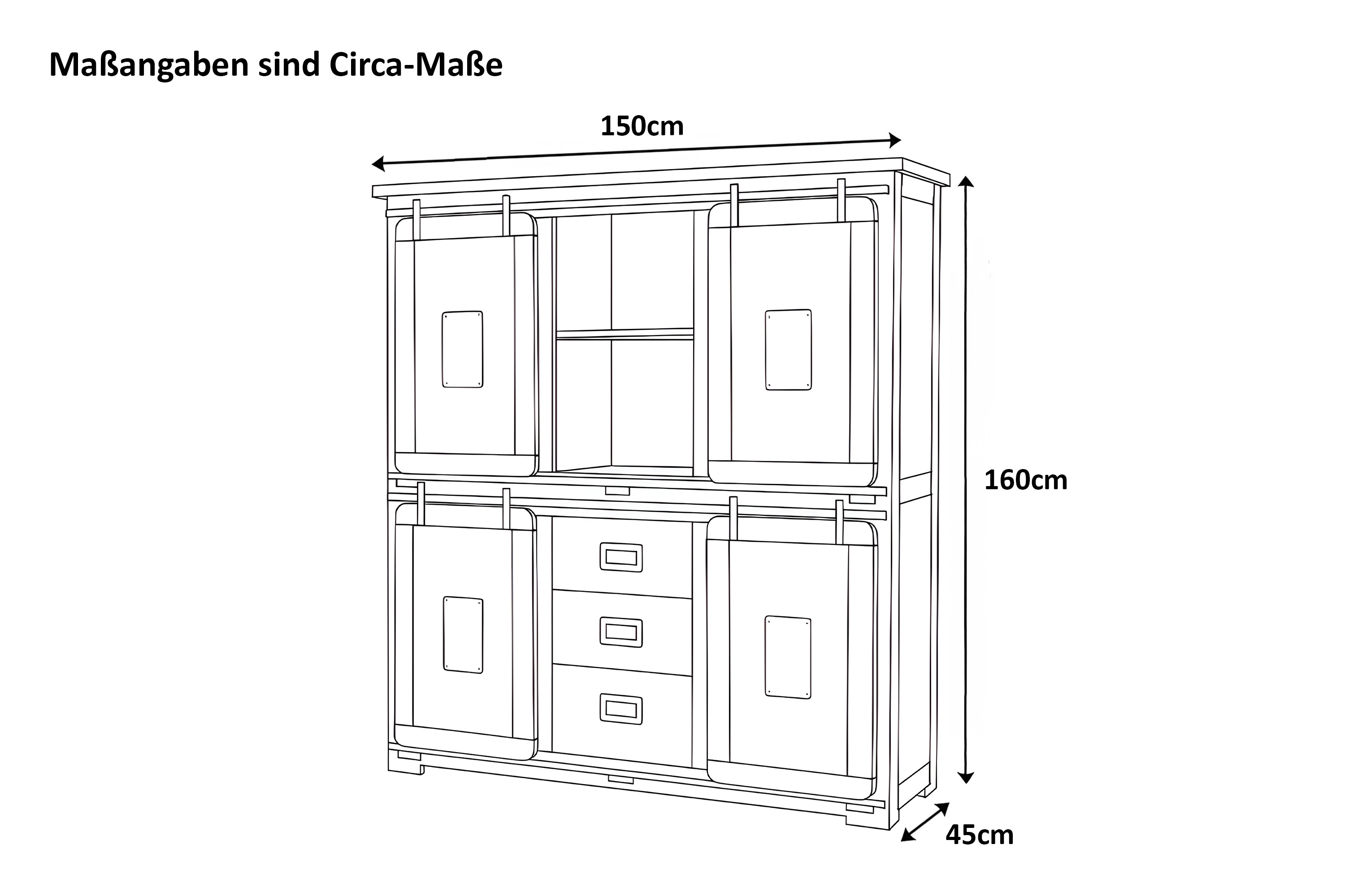 Highboard Vitrine Akazie massiv 150 x 45 x 160 cm eichefarben LIBRO