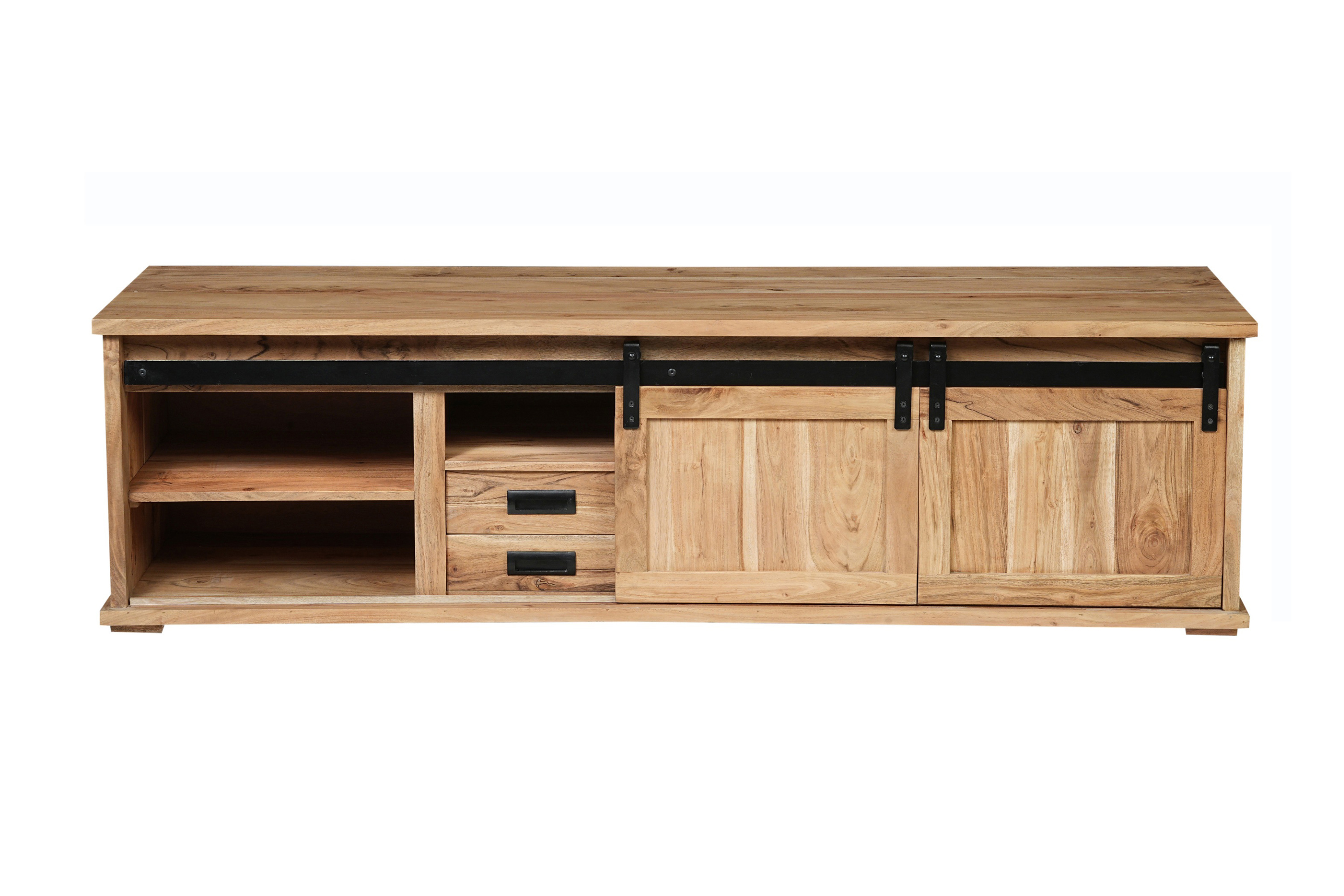 Lowboard 180 x 55 x 50 cm Akazienholz massiv naturfarben ohne Baumkante LIAN 1