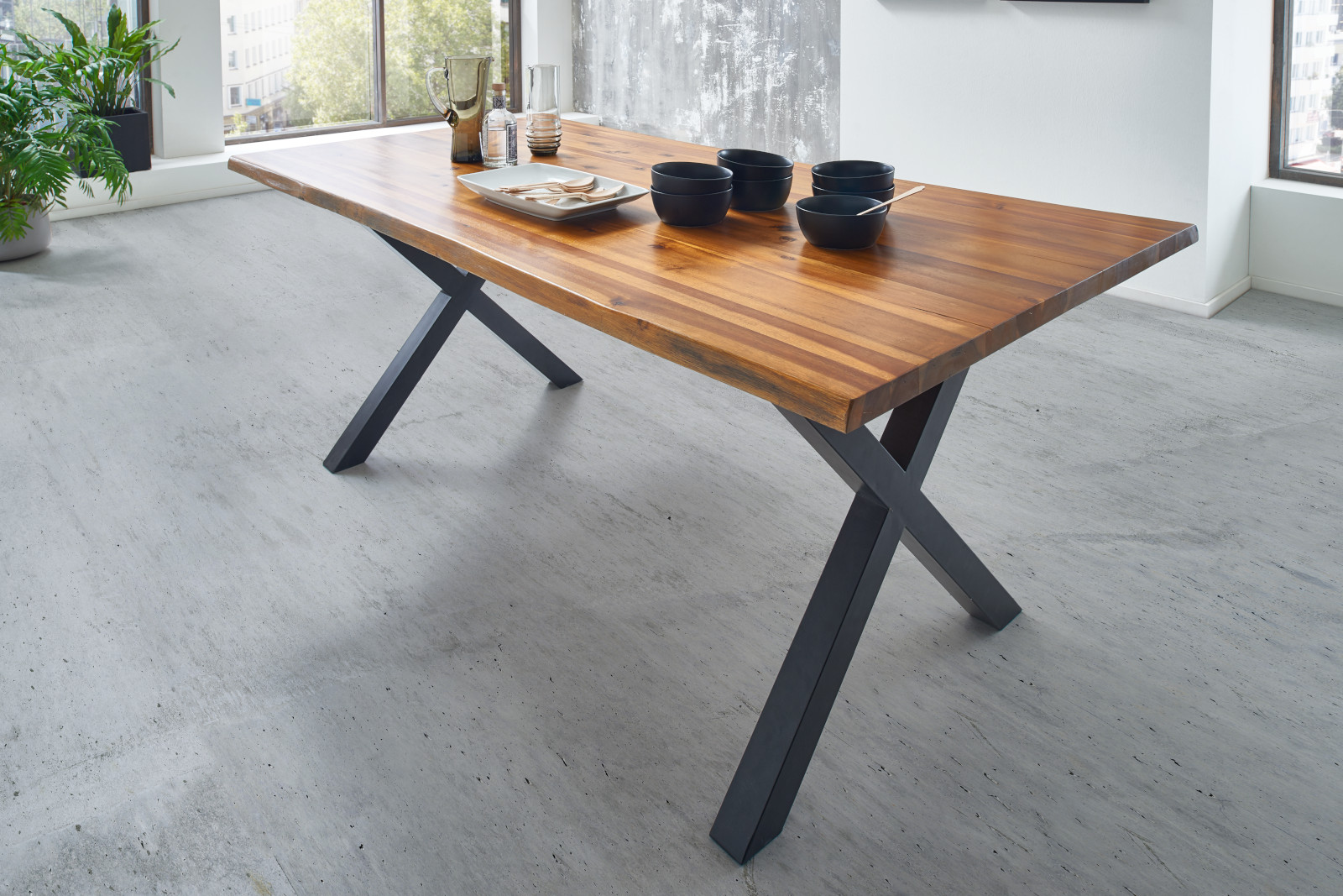  Tischplatte Baumkante Akazie cognac 200 x 100 cm Esra