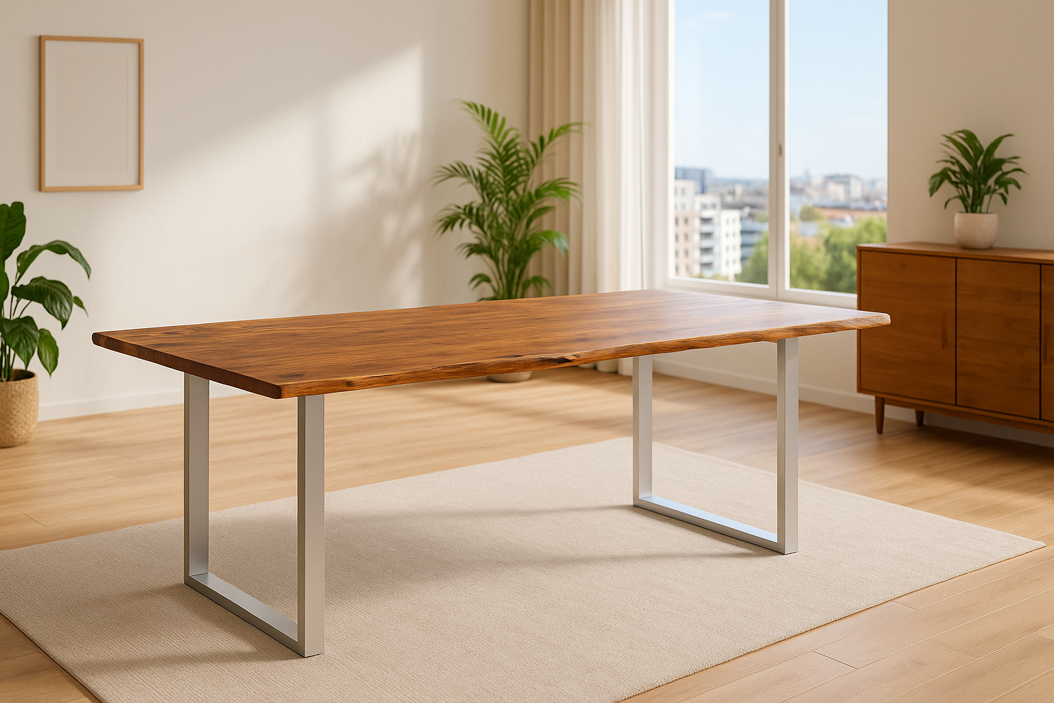 Esstisch Baumkante massiv Akazie nougatfarben 180 x 90 cm silber LAURINA