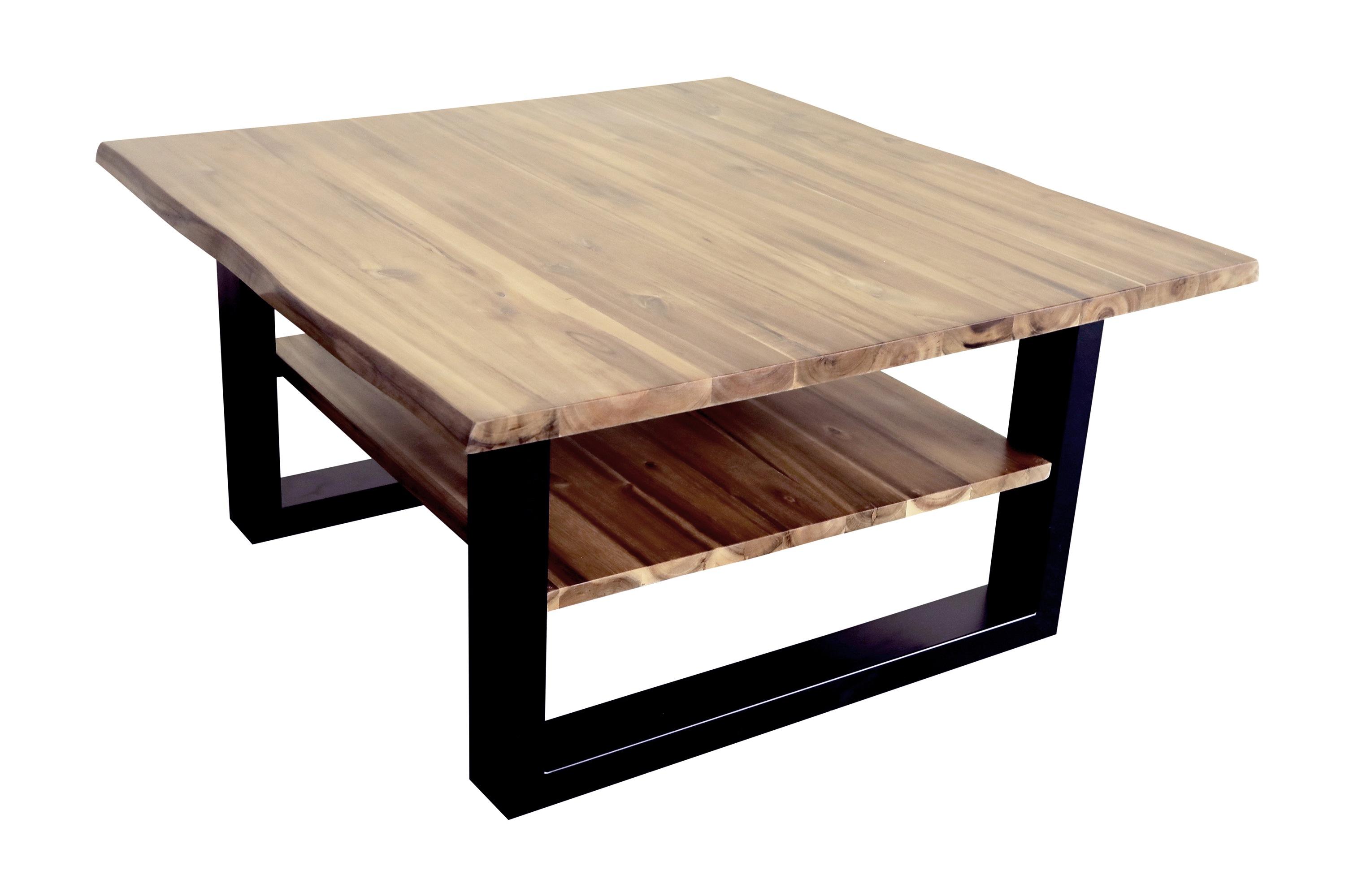Couchtisch Baumkante 90 x 90 cm Akazie massiv + naturfarben lackiert schwarz PATRICK