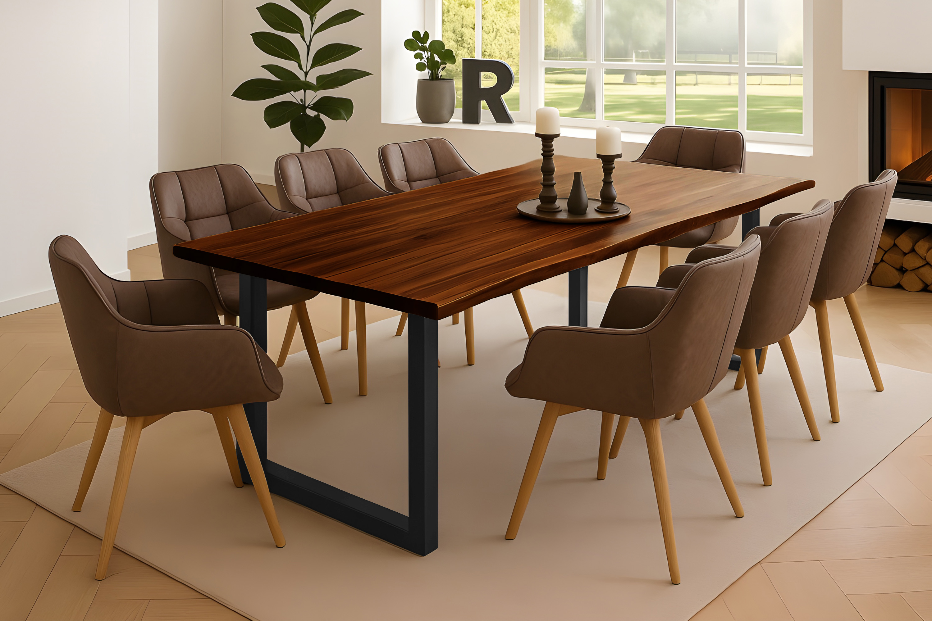 Esstisch Baumkante Massiv Akazie nussbaum 280 x 100 schwarz NIAH