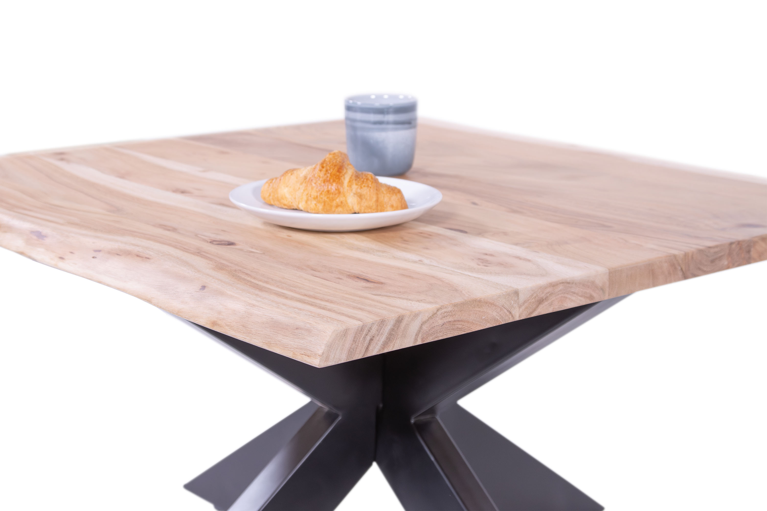 Couchtisch massiv Baumkante Akazie natur 80 x 80 Spider-Gestell schwarz NOAH