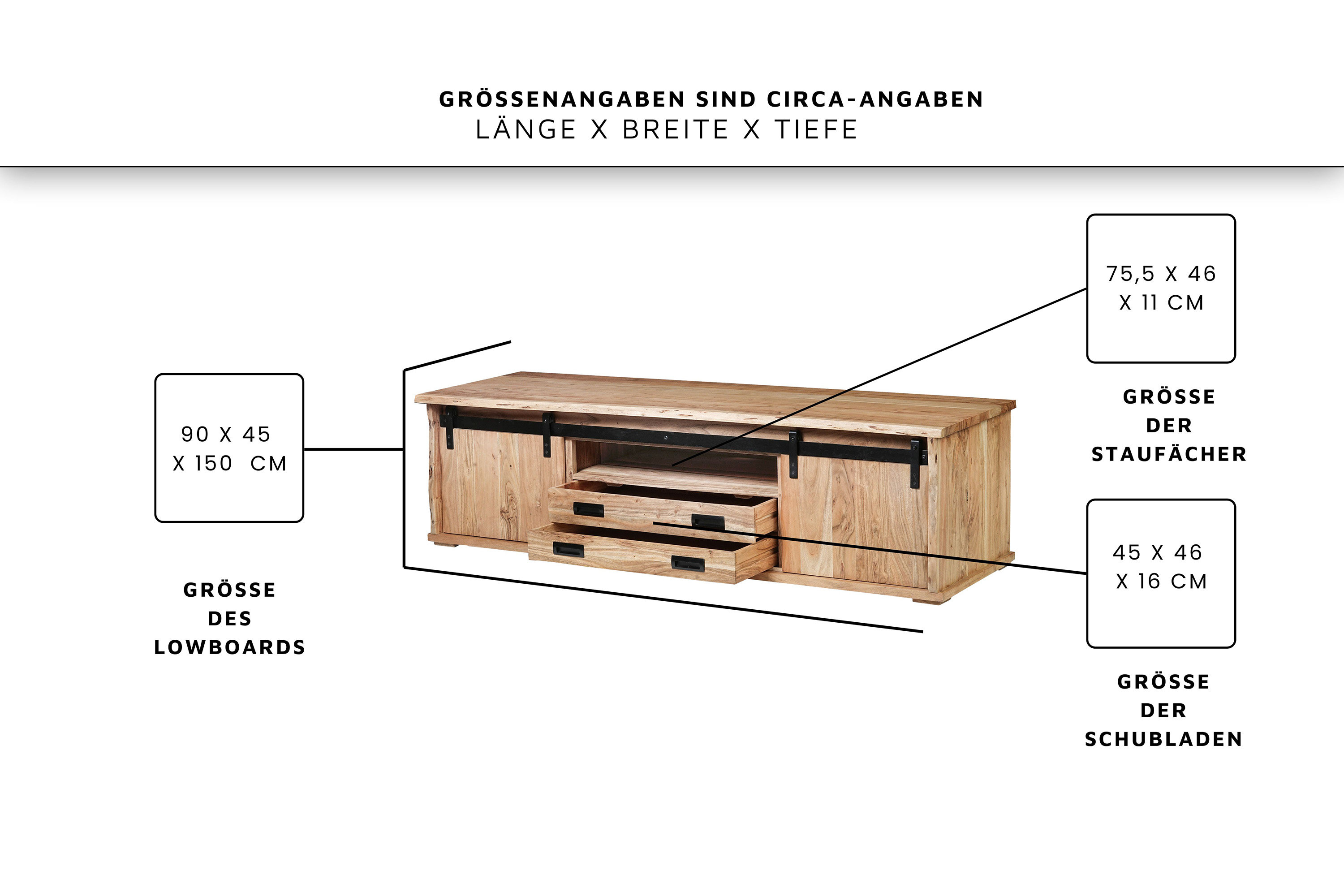 Lowboard Baumkante 180 x 55 x 50 cm Akazienholz massiv naturfarben LIAN I