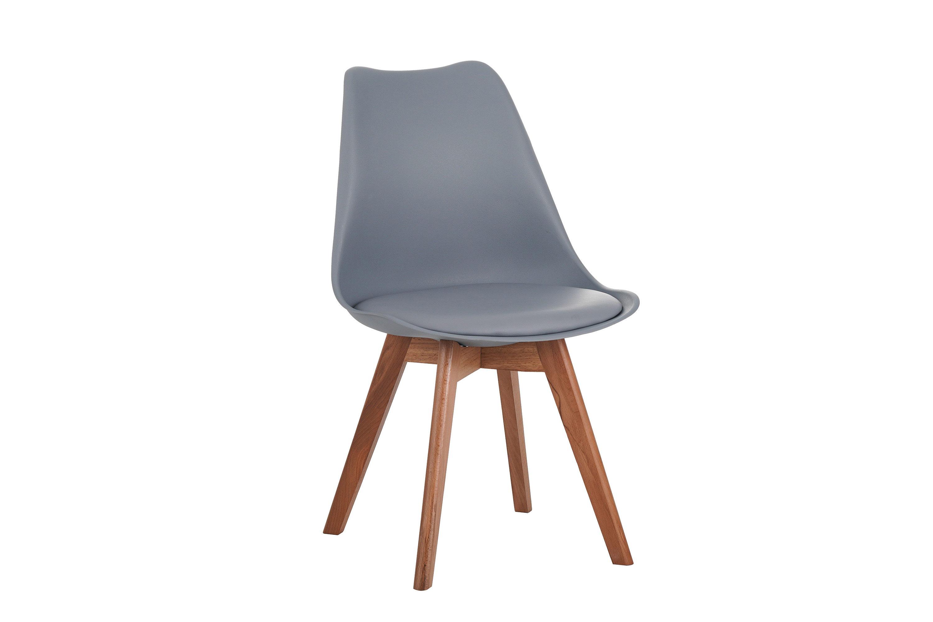 Esszimmer Schalenstuhl & Polster Kunstleder grau Stuhlbein Massivholz akazienfarben LOVELACE