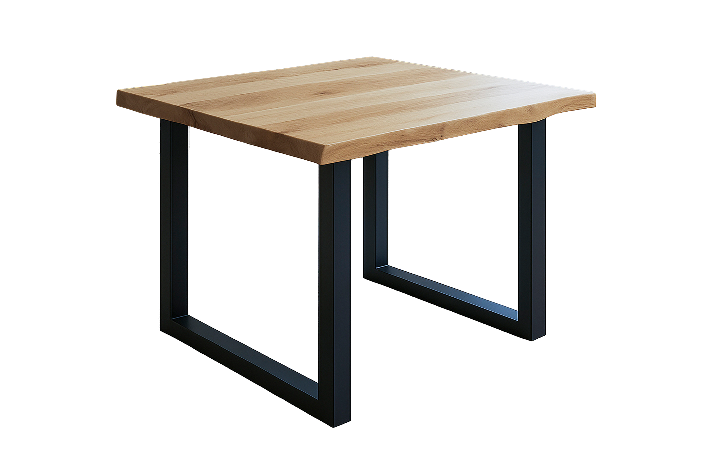 Esstisch Baumkante massiv Eiche geölt 80 x 80 cm U-Gestell schwarz SALVADOR