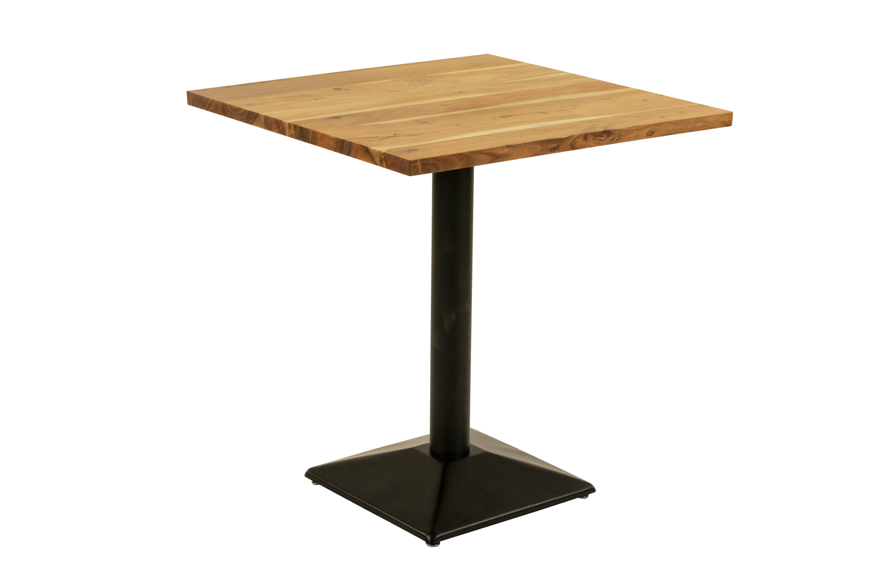 Bistrotisch Baumkante massiv 70 x 70 cm Akazie naturfarben Gerade Kante Säulengestell schwarz BRASILEIRO