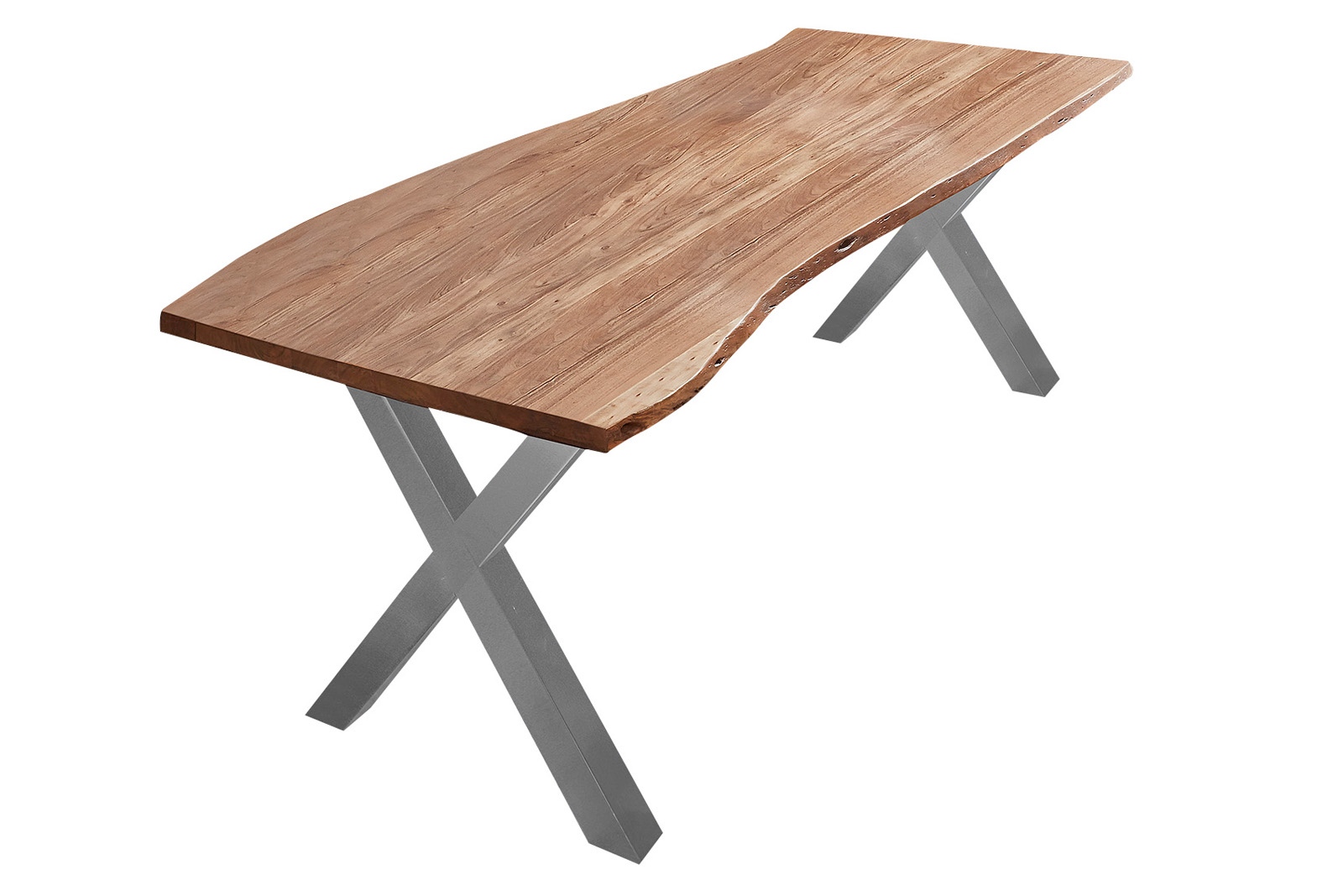  Esstisch Baumkante massiv Akazie natur 240 x 100 X-Gestell silber XANTEN