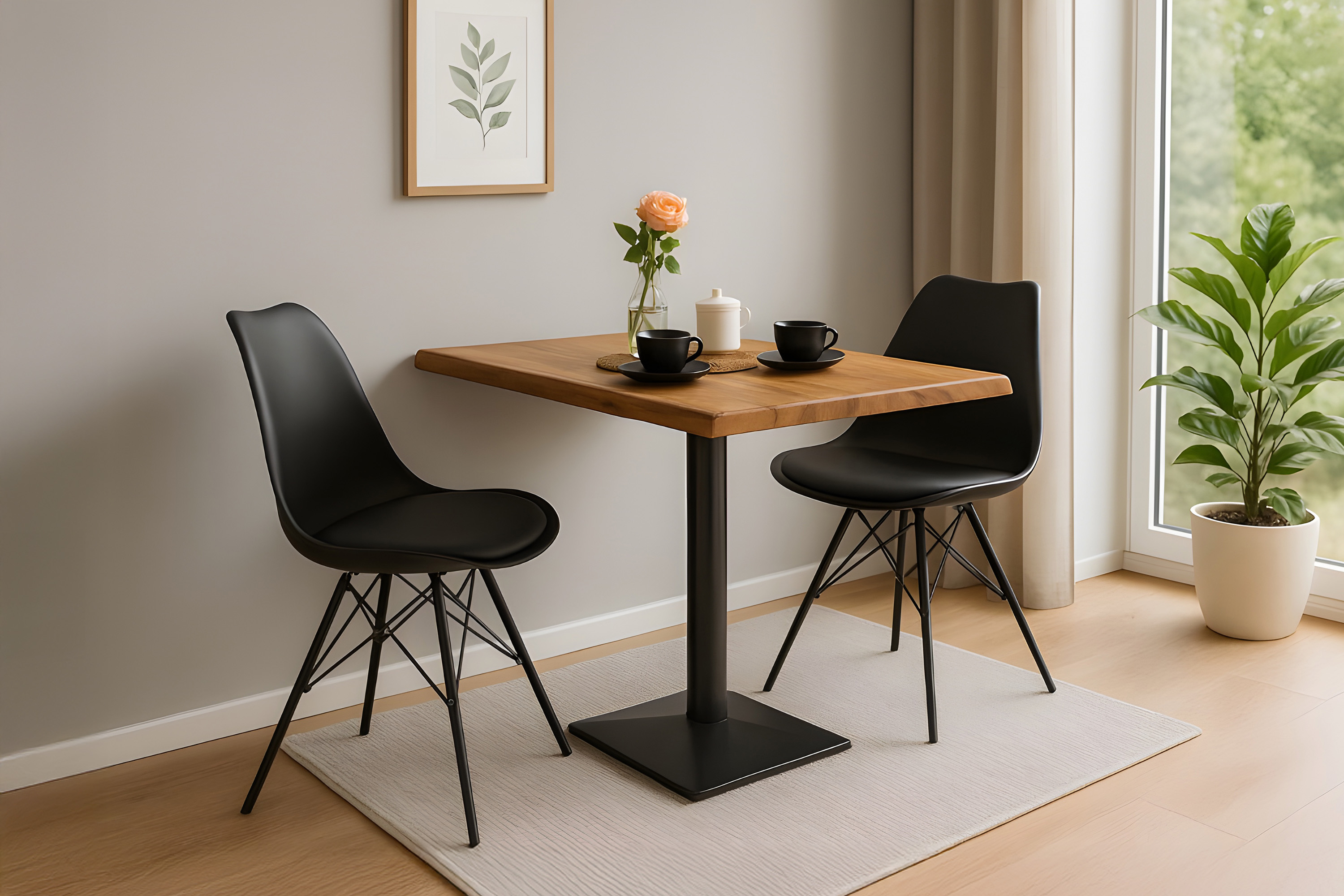 Bistrotisch Baumkante massiv 80 x 60 cm Akazie natur schwarz Säulengestell INES