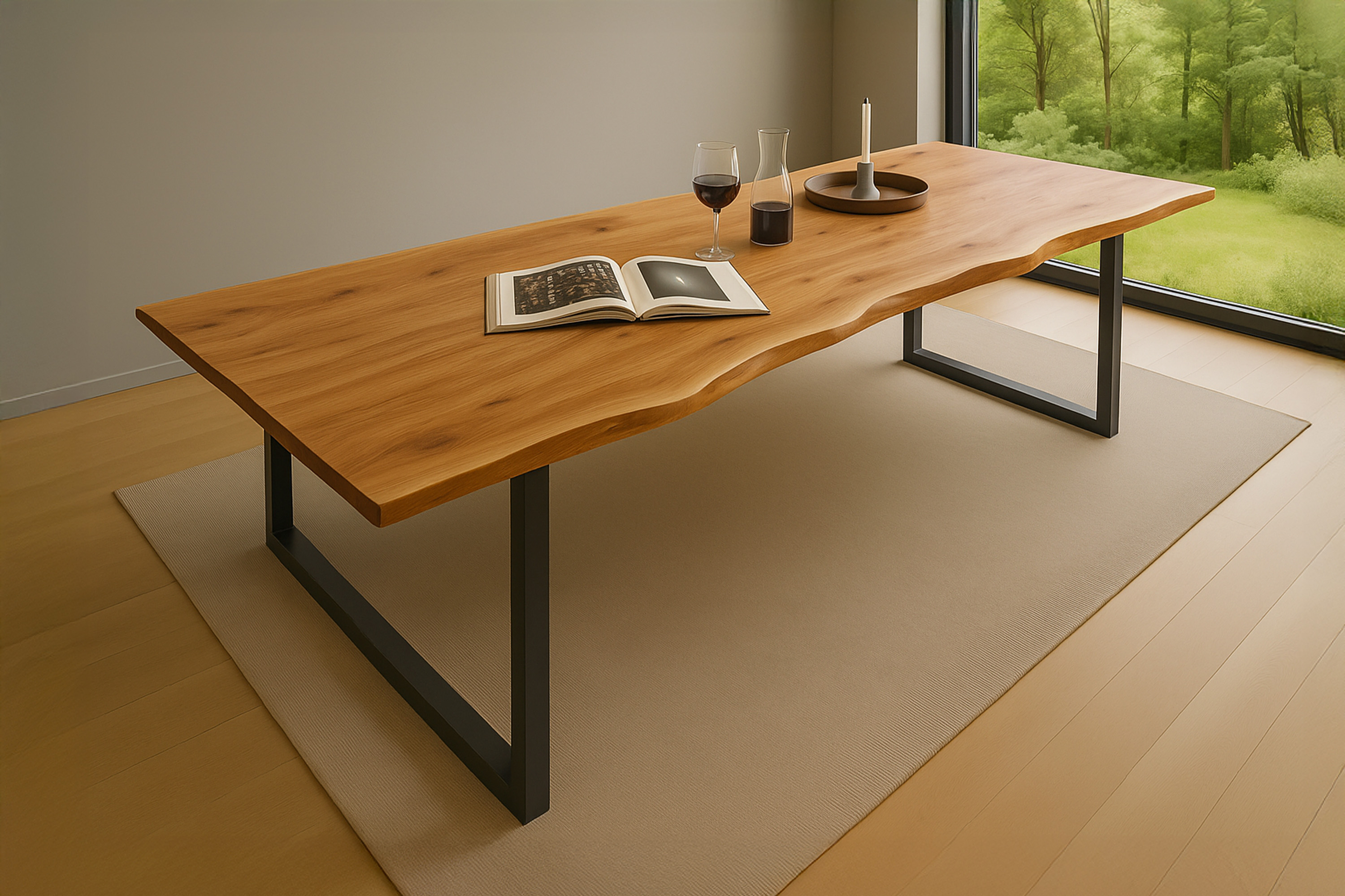 Esstisch Baumkante massiv Akazie natur 300 x 100 schwarz QUINN