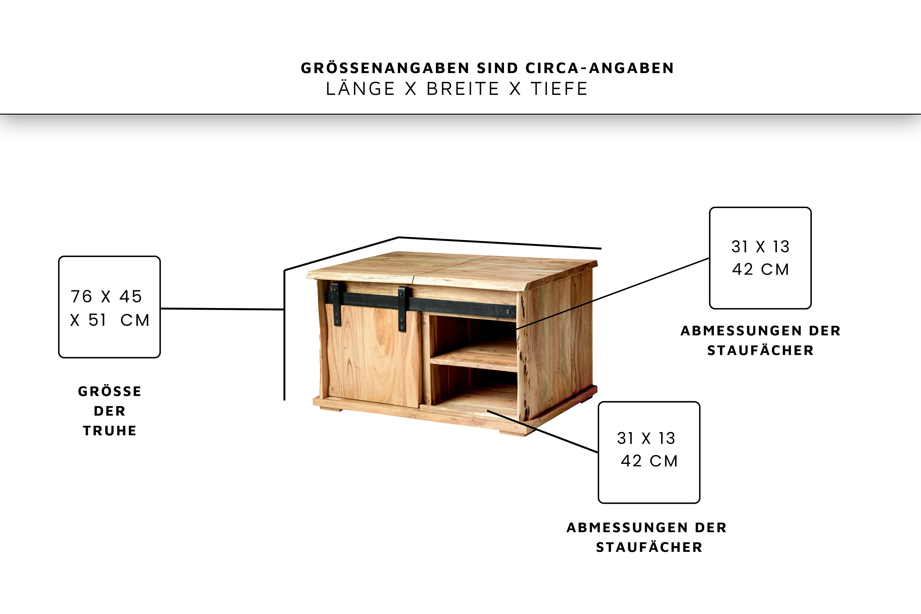 Truhen-Couchtisch Baumkante 76 x 51 x 45 cm Akazienholz massiv naturfarben LIAN I
