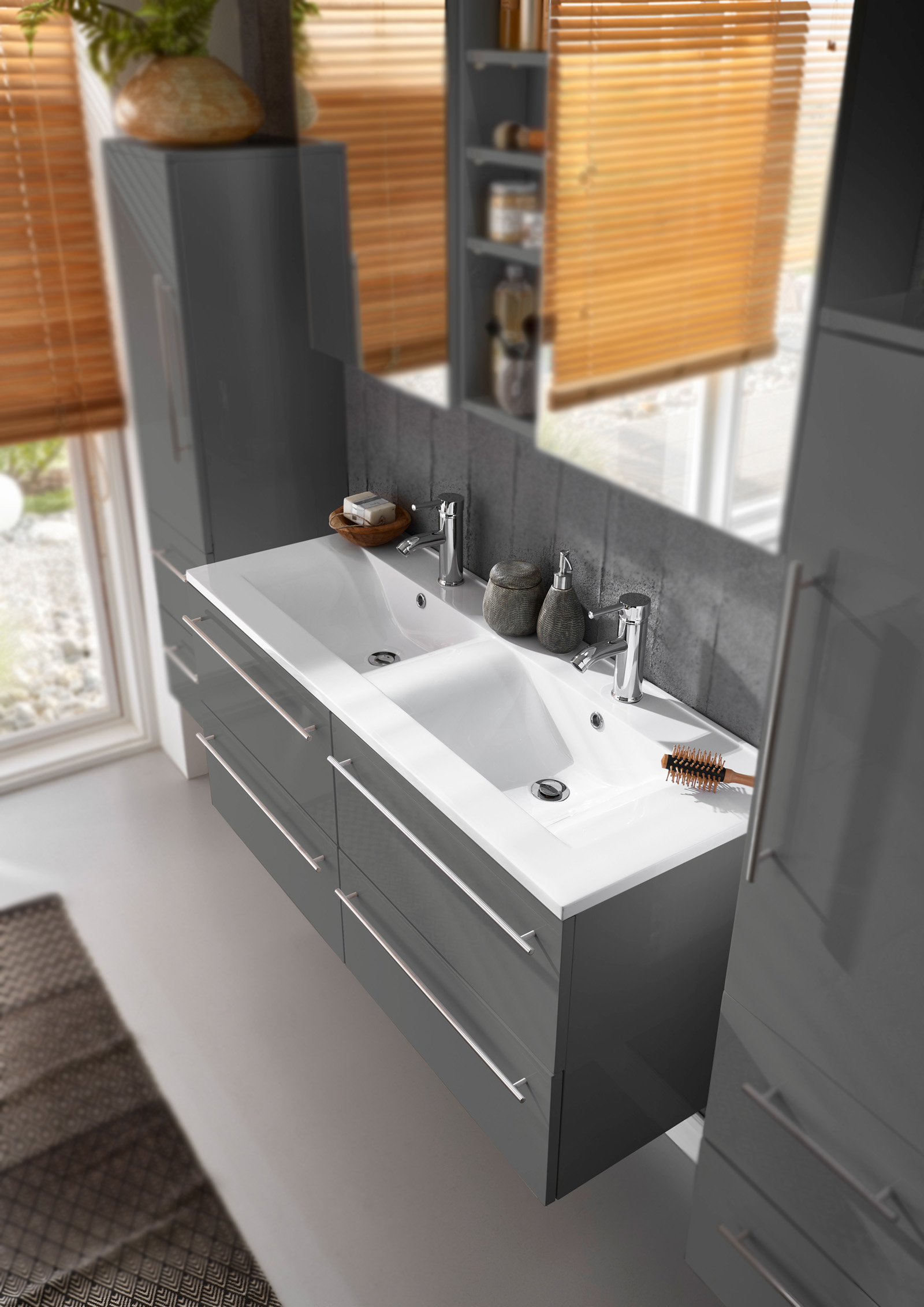SAM® Badmöbel Doppelwaschtisch 120 cm Hochglanz grau VILLA
