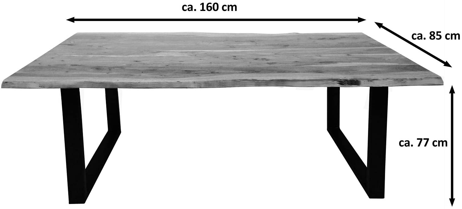 Essgruppe 160 cm Akazie naturfarben U-Gestell silber mit 2 Bänken QUINN