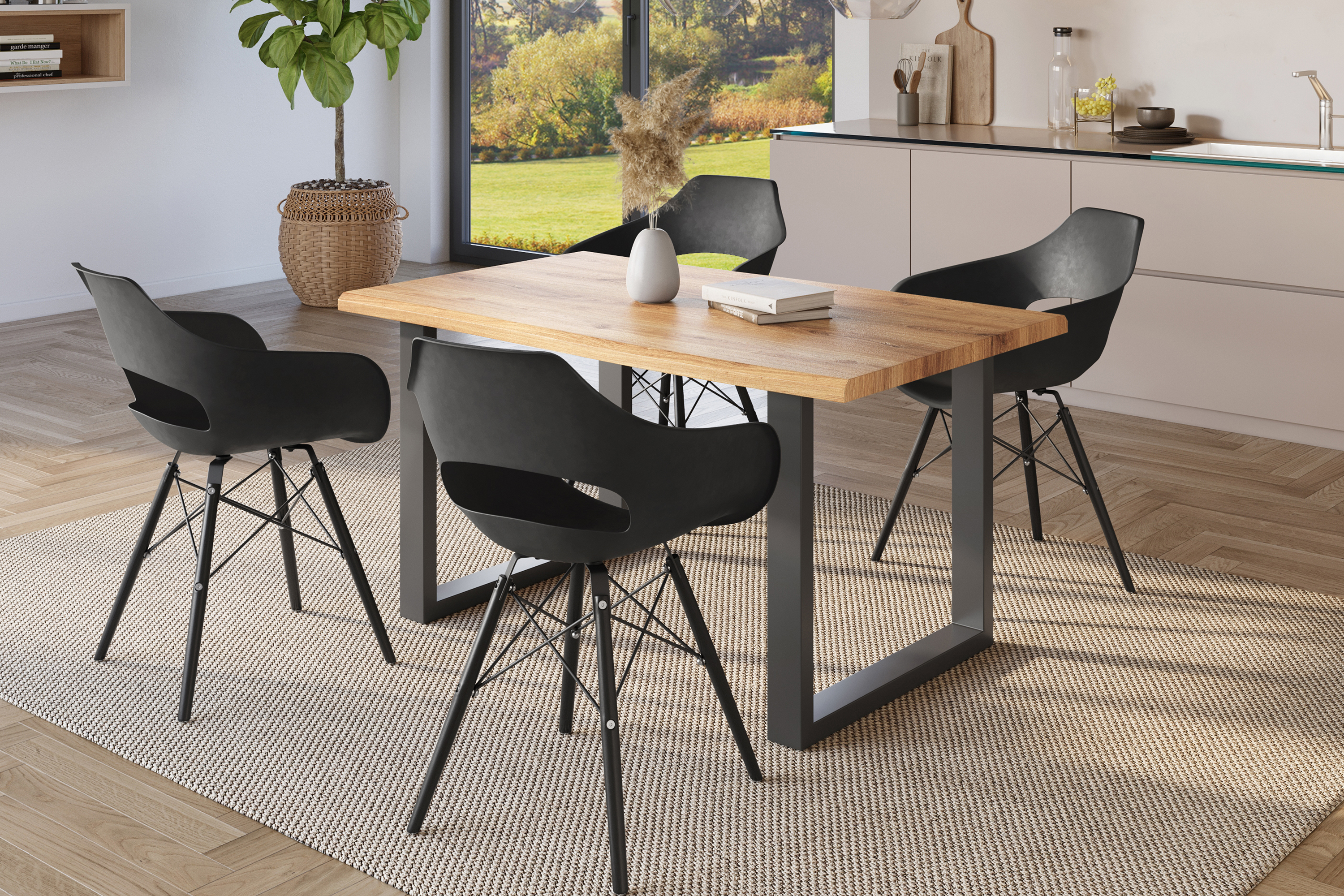Esstisch Baumkante Holz-Optik Wildeiche 160 x 85 U-Gestell schwarz JULIUS