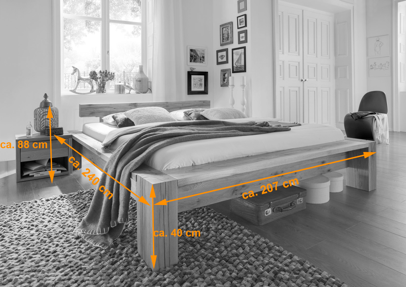 Balkenbett Holzbett 180 x 200 cm massiv Eiche CARLA