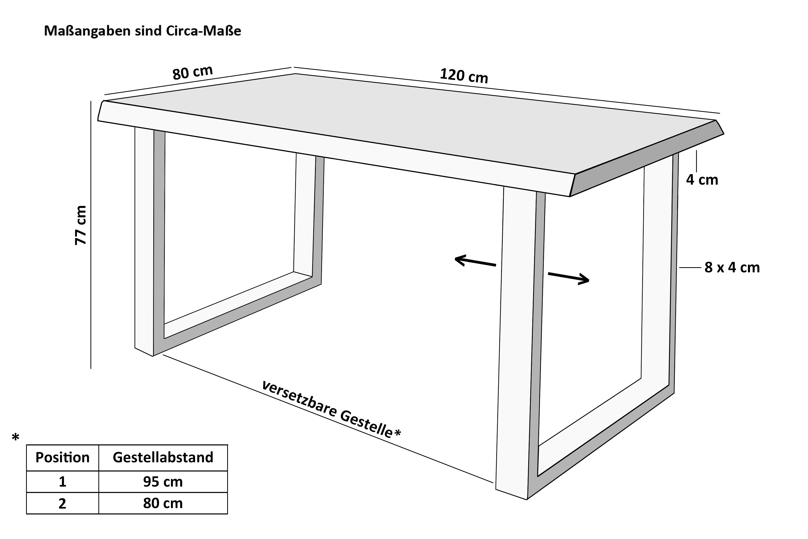 Esstisch Baumkante Holz-Optik Nussbaum 120 x 80 U-Gestell weiß JOSY