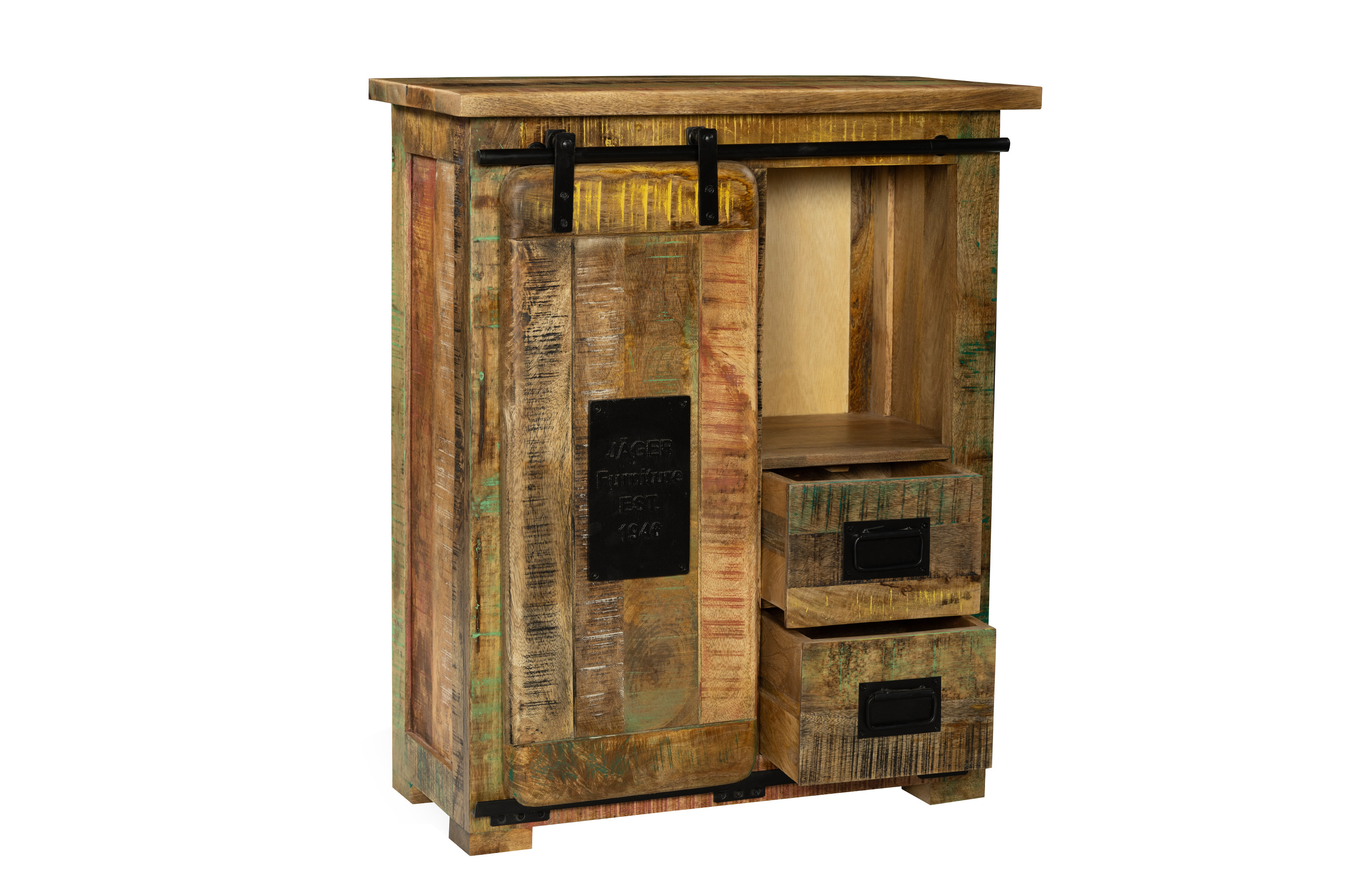 Sideboard Kommode mit Holzrolltür Mango massiv vielfarbig 75 x 90 x 36 cm LIBRO