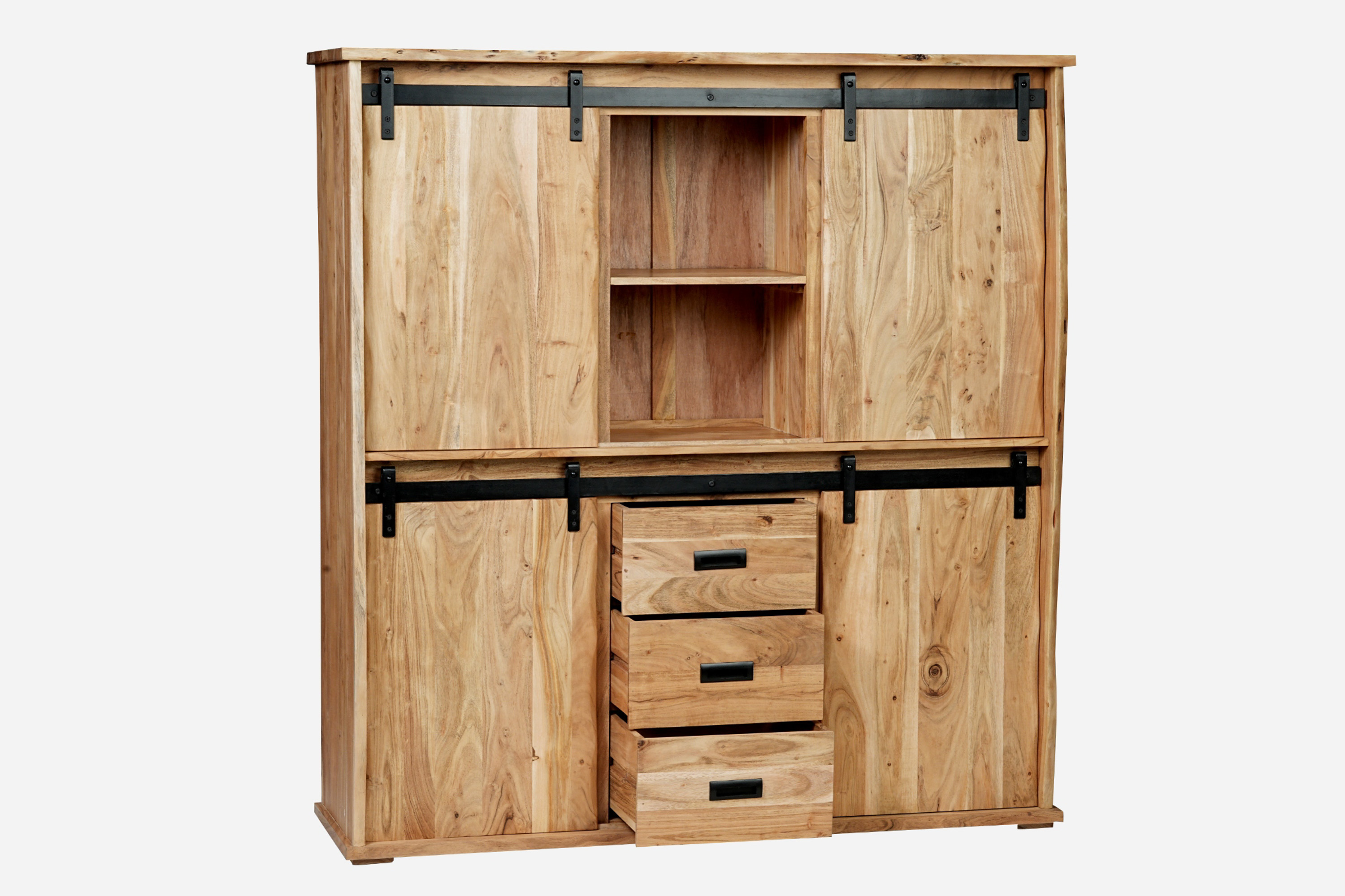 Highboard Baumkante 150 x 160 x 45 cm Akazienholz massiv naturfarben LIAN I