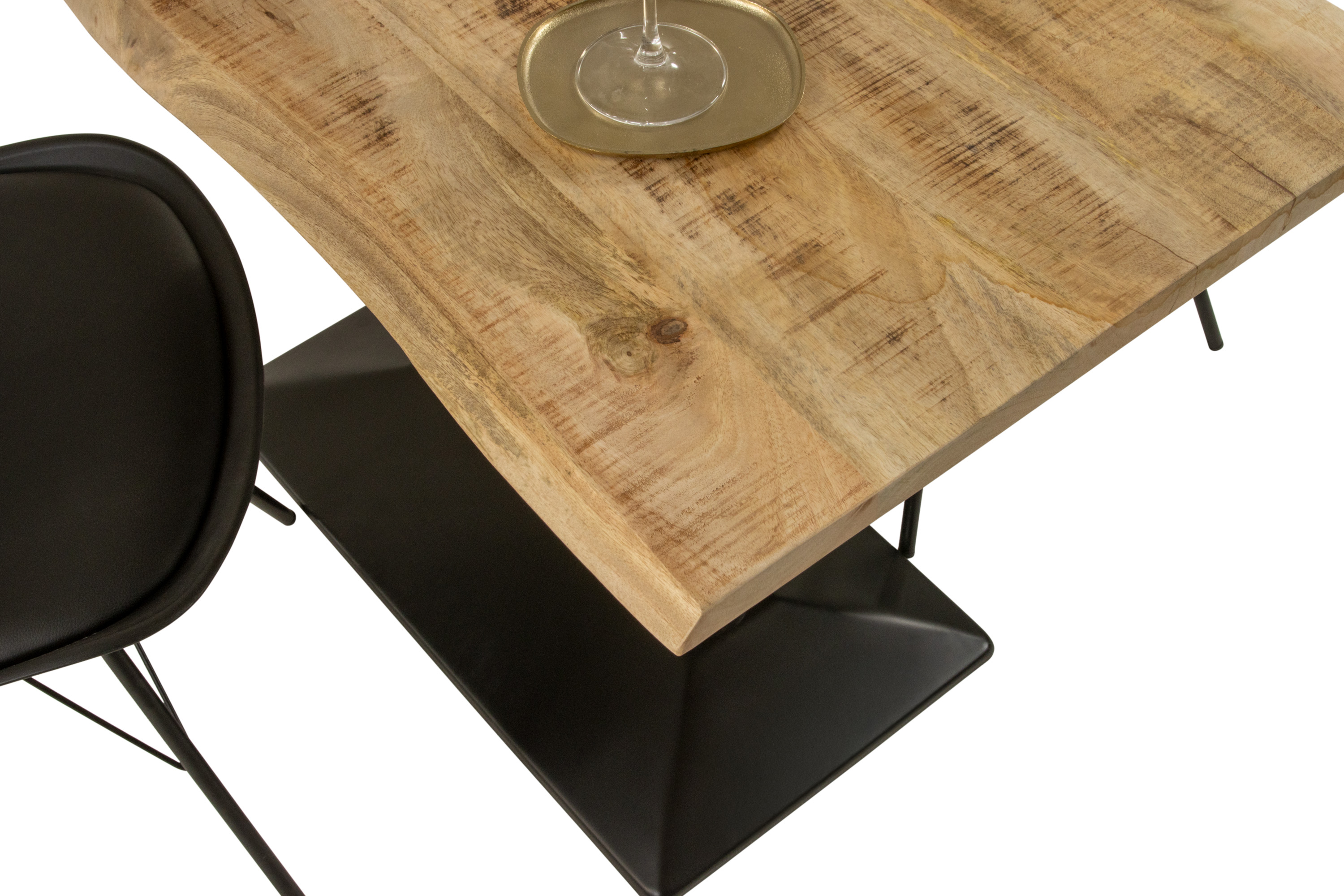 Bistrotisch Baumkante massiv 100 x 60 cm naturfarben Mango Doppelsäulengestell schwarz ISLA