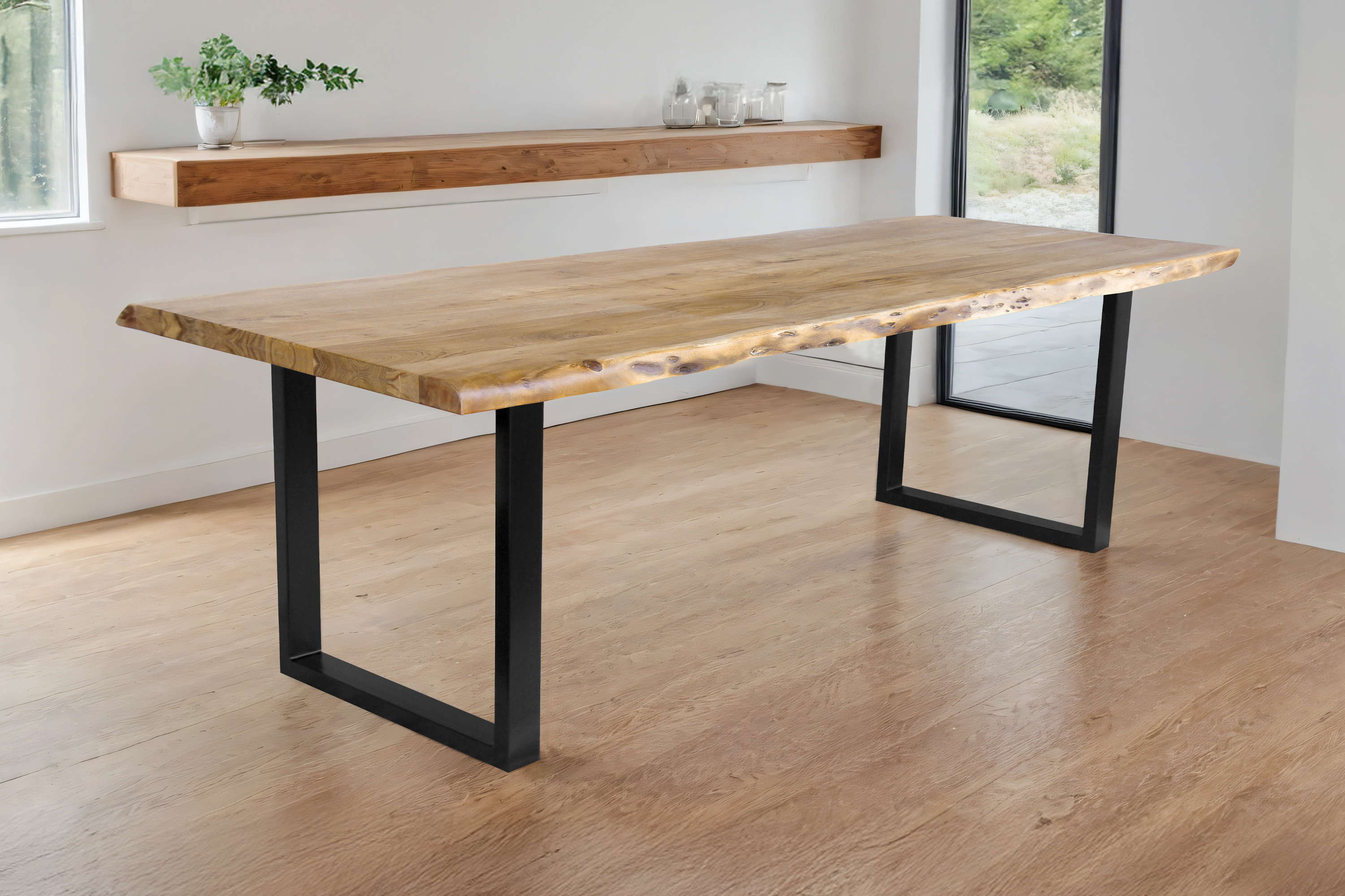 Esstisch Baumkante Akazie massiv Eiche 280 x 100 U-Gestell schwarz CALI