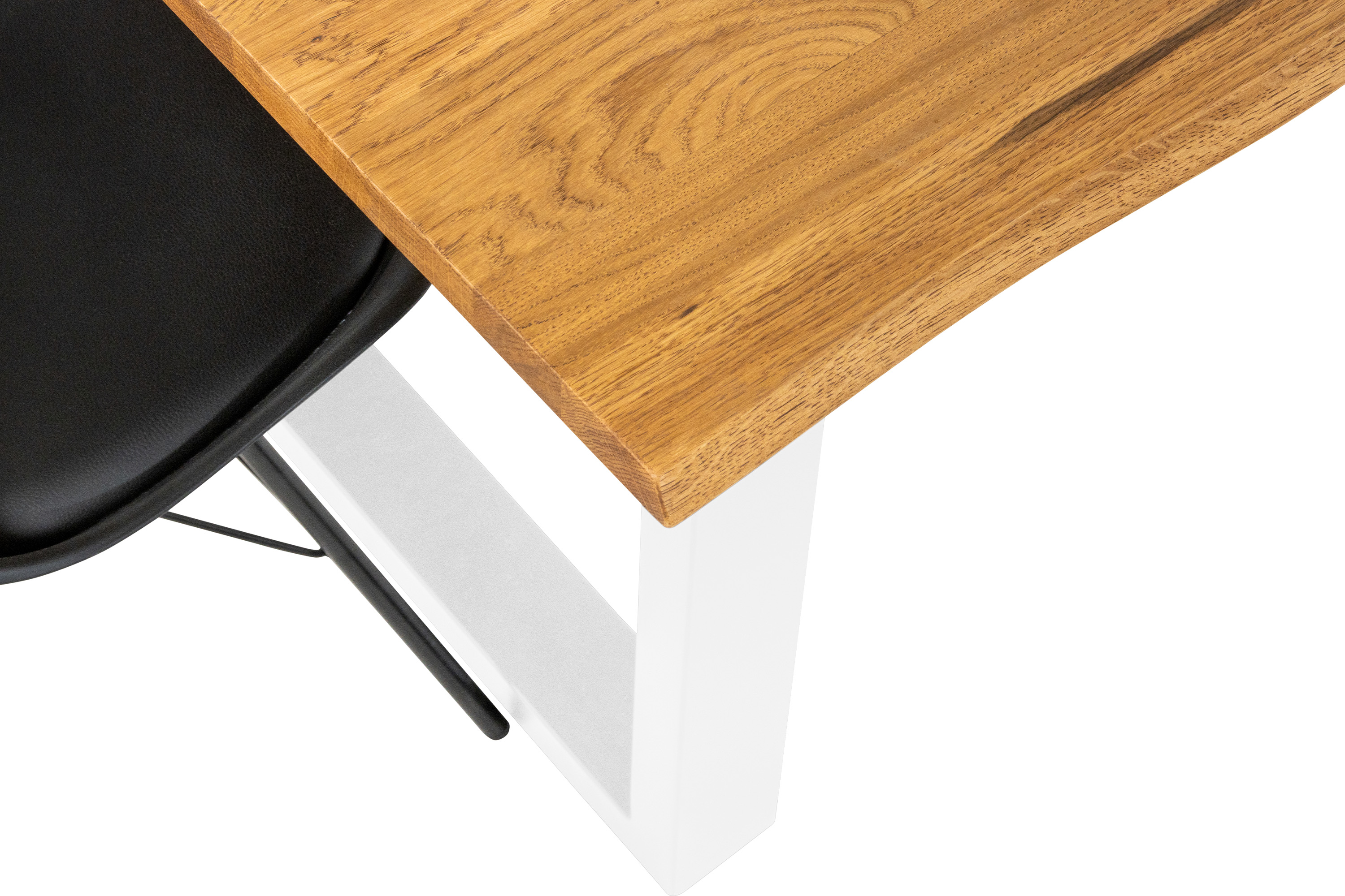 Esstisch Baumkante massiv Eiche geölt 200 x 100 cm U-Gestell weiß  SALVADOR