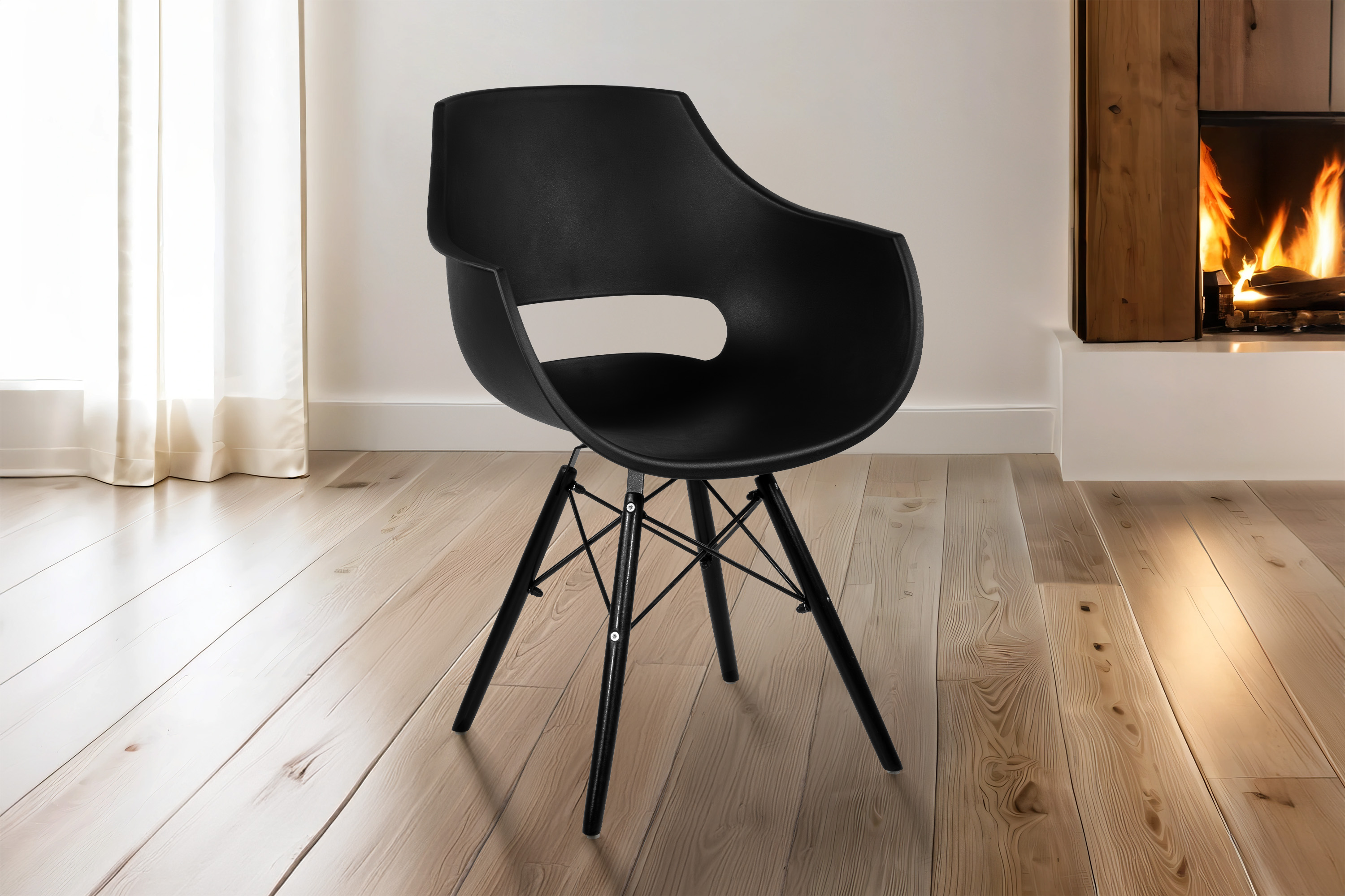 Esszimmerstuhl Schalenstuhl schwarz Holzfüße schwarz LEA