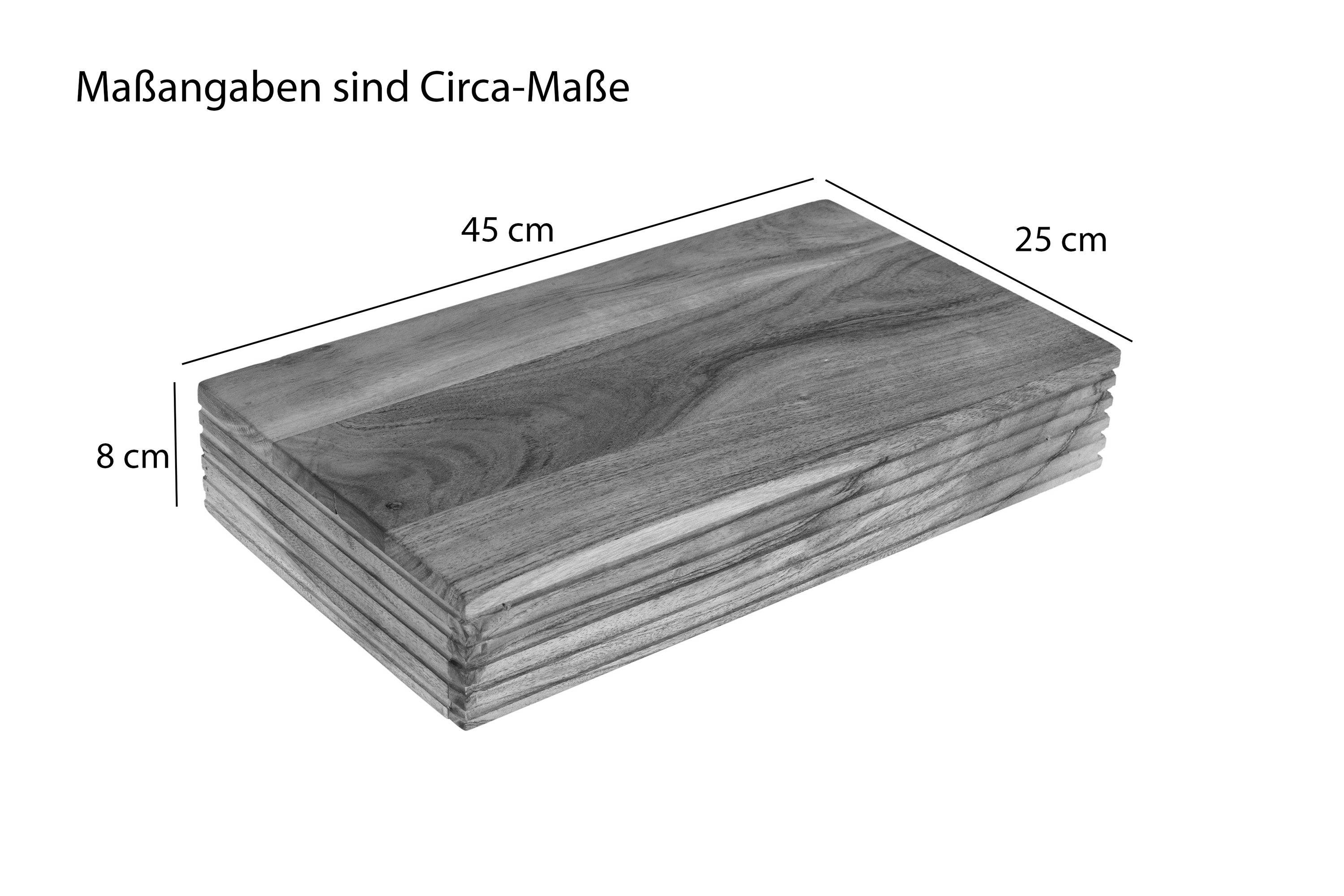 Steckboard mit Baumkante Schubladenregal Akazie massiv natur gerillt 45 x 25 x 8 cm LEONA