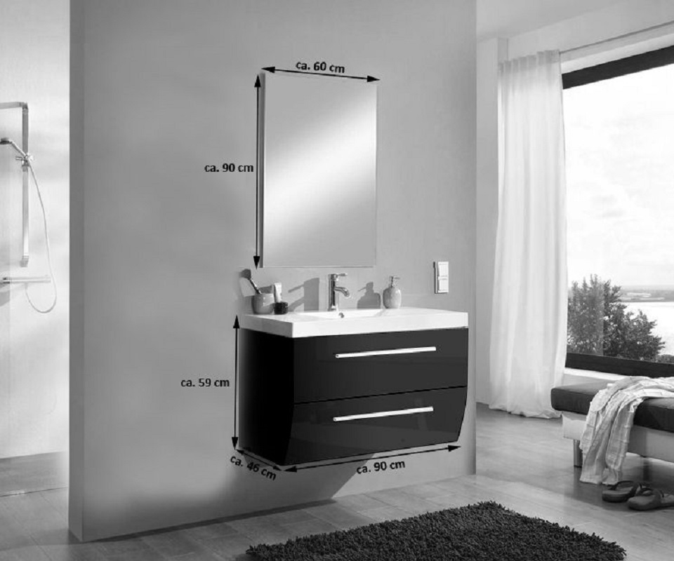 Badmöbel Set 2tlg Spiegel 90 cm Hochglanz braun SALZBURG