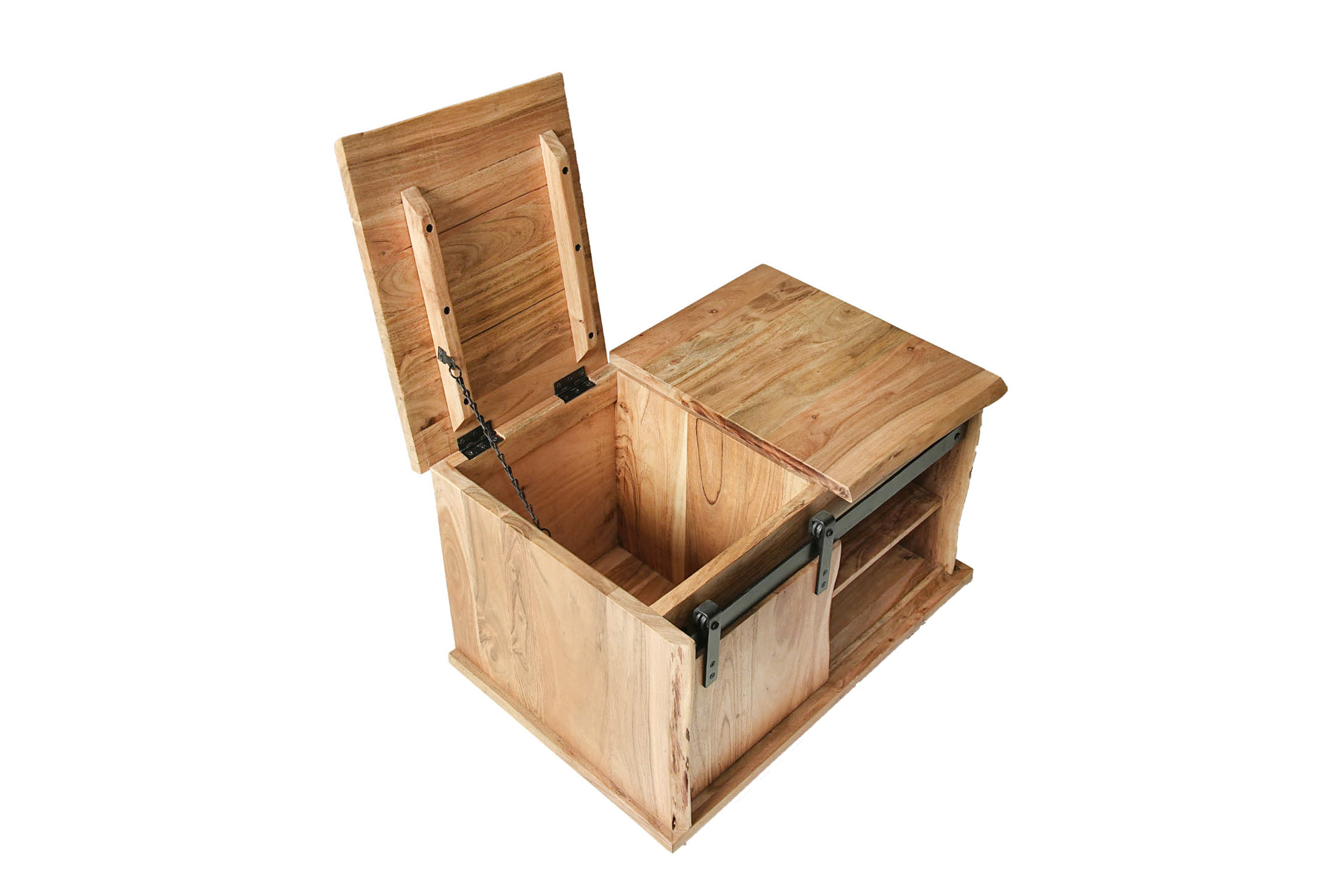 Truhen-Couchtisch Baumkante 76 x 51 x 45 cm Akazienholz massiv naturfarben LIAN I
