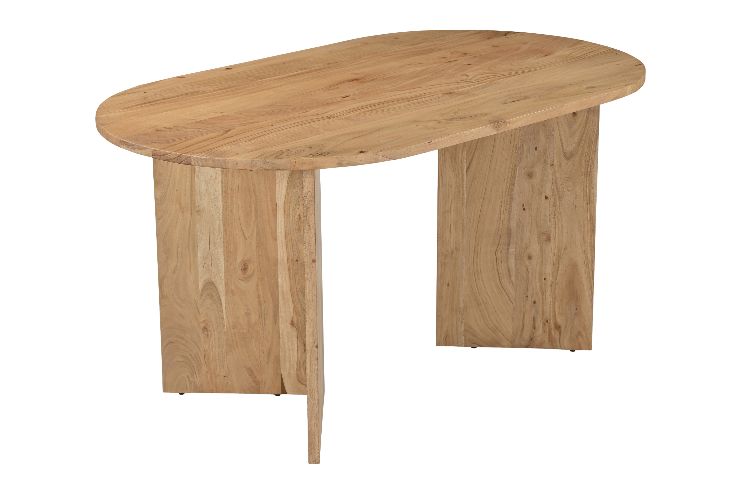 Esstisch 160 x 90 cm Akazienholz Natur gerade Kante oval V-Gestell LAURIE