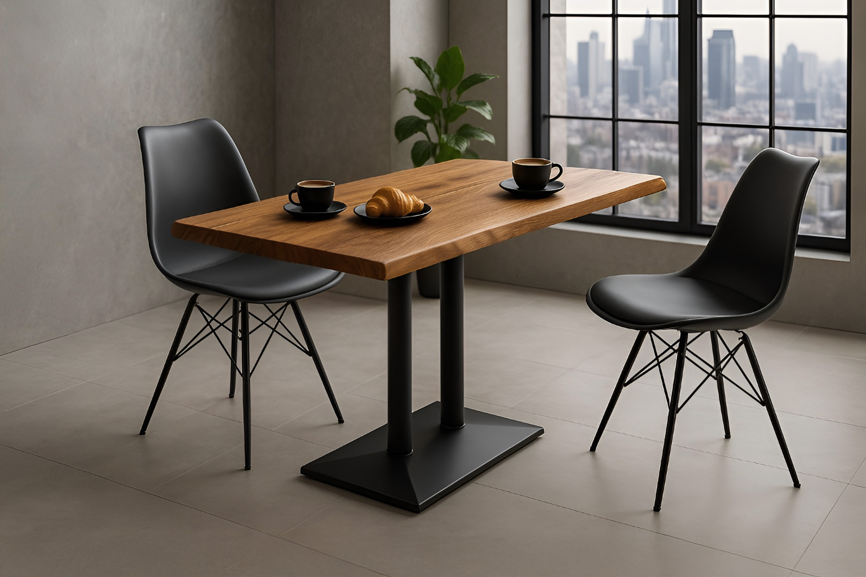 Bistrotisch Baumkante massiv 100 x 60 cm Akazie naturfarben Doppelsäulengestell schwarz ISLA