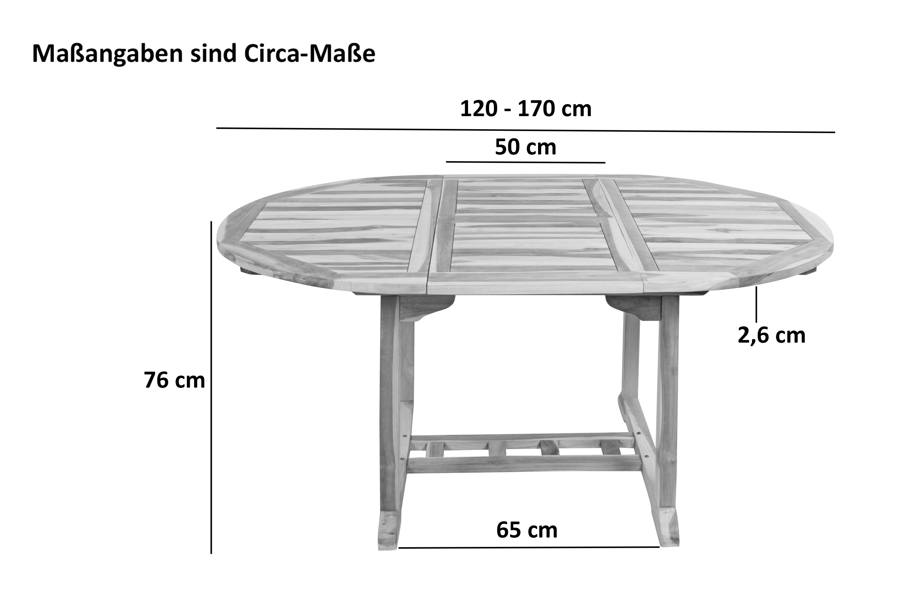 Gartentisch ausziehbar Teak Holz 120 - 170 cm oval BORNEO