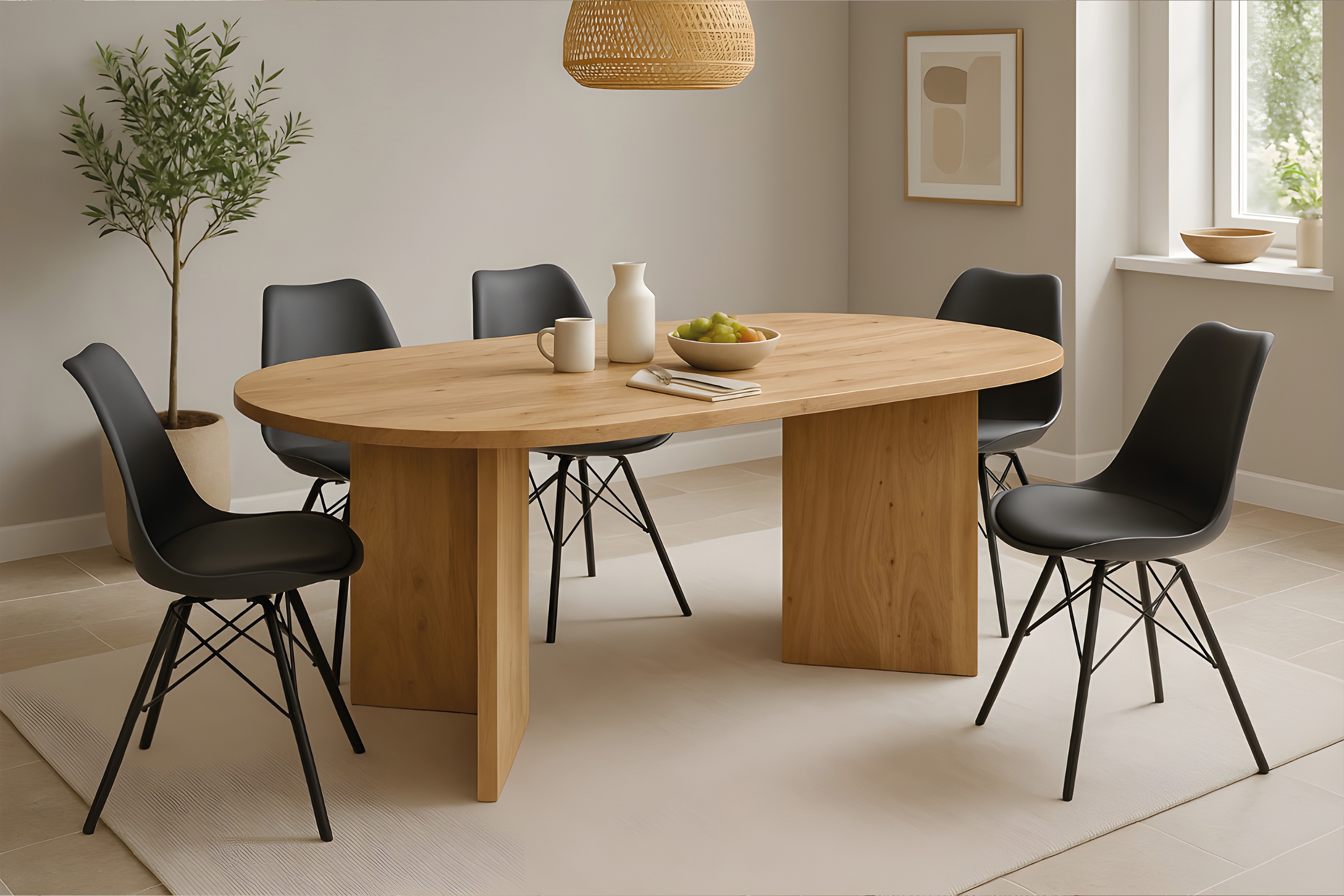 Esstisch 160 x 90 cm Akazienholz Natur gerade Kante oval V-Gestell LAURIE