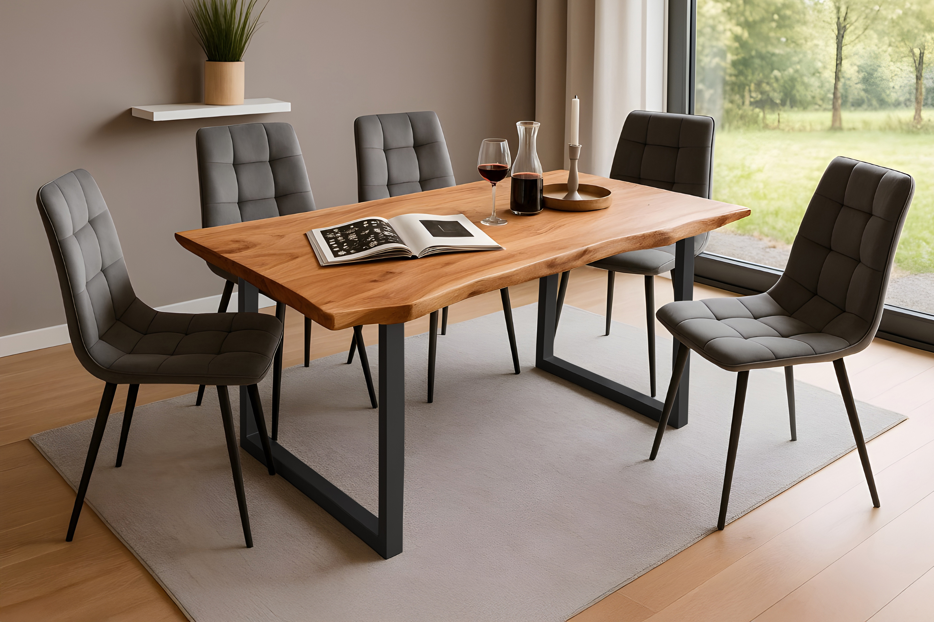 Esstisch Baumkante massiv Akazie natur 140 x 80 schwarz QUINN
