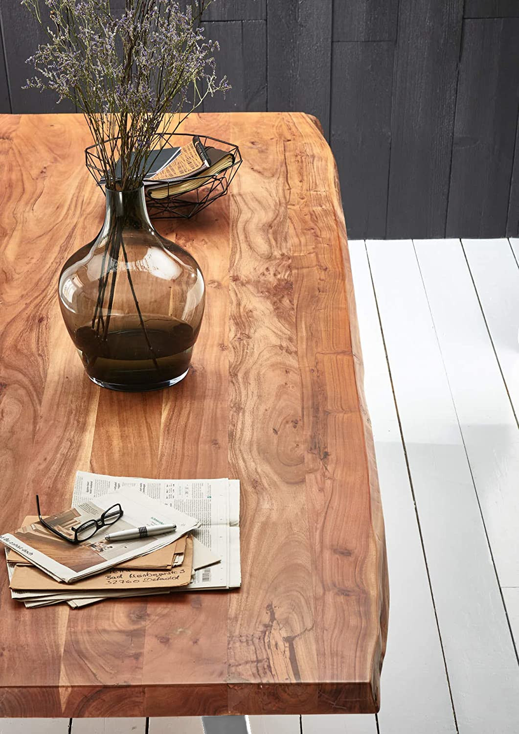 Esstisch Baumkante massiv Akazie natur 300 x 110 silber VALIN