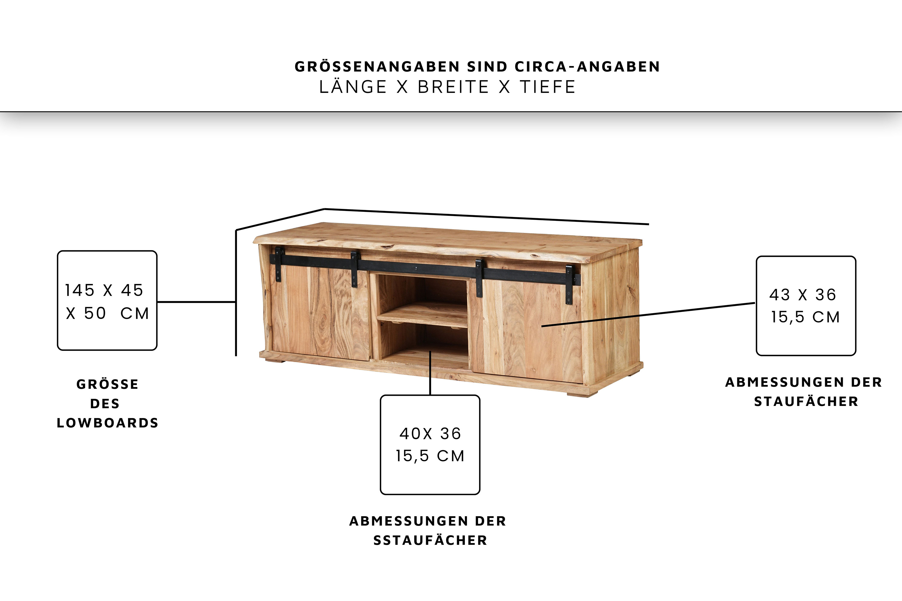 Lowboard Baumkante 145 x 45 x 50 cm Akazienholz massiv naturfarben LIAN V