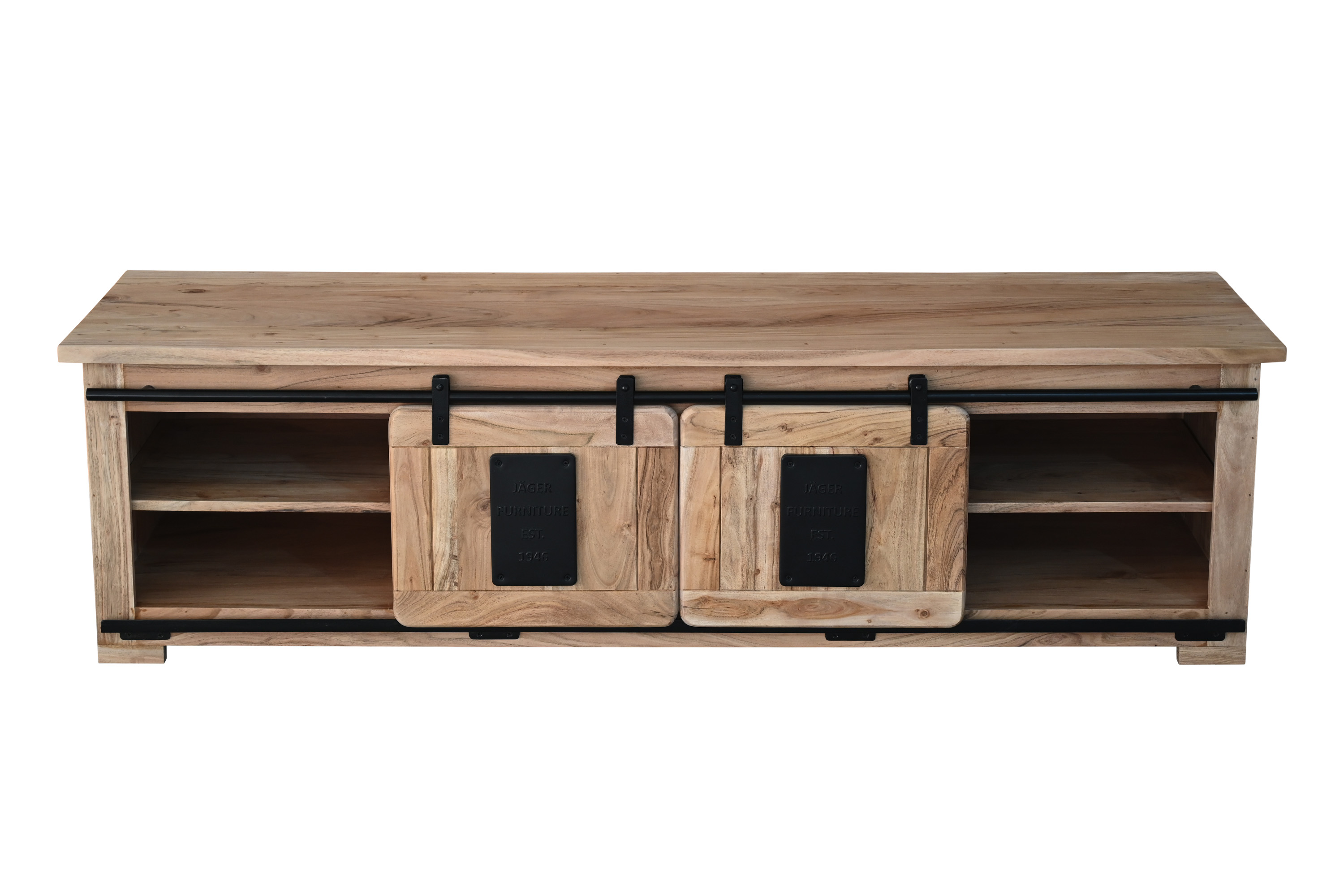 Lowboard Kommode TV-Board mit Schiebetüren & 6 Fächern Akazie massiv natur 180 x 55 x 50 cm LIBRO