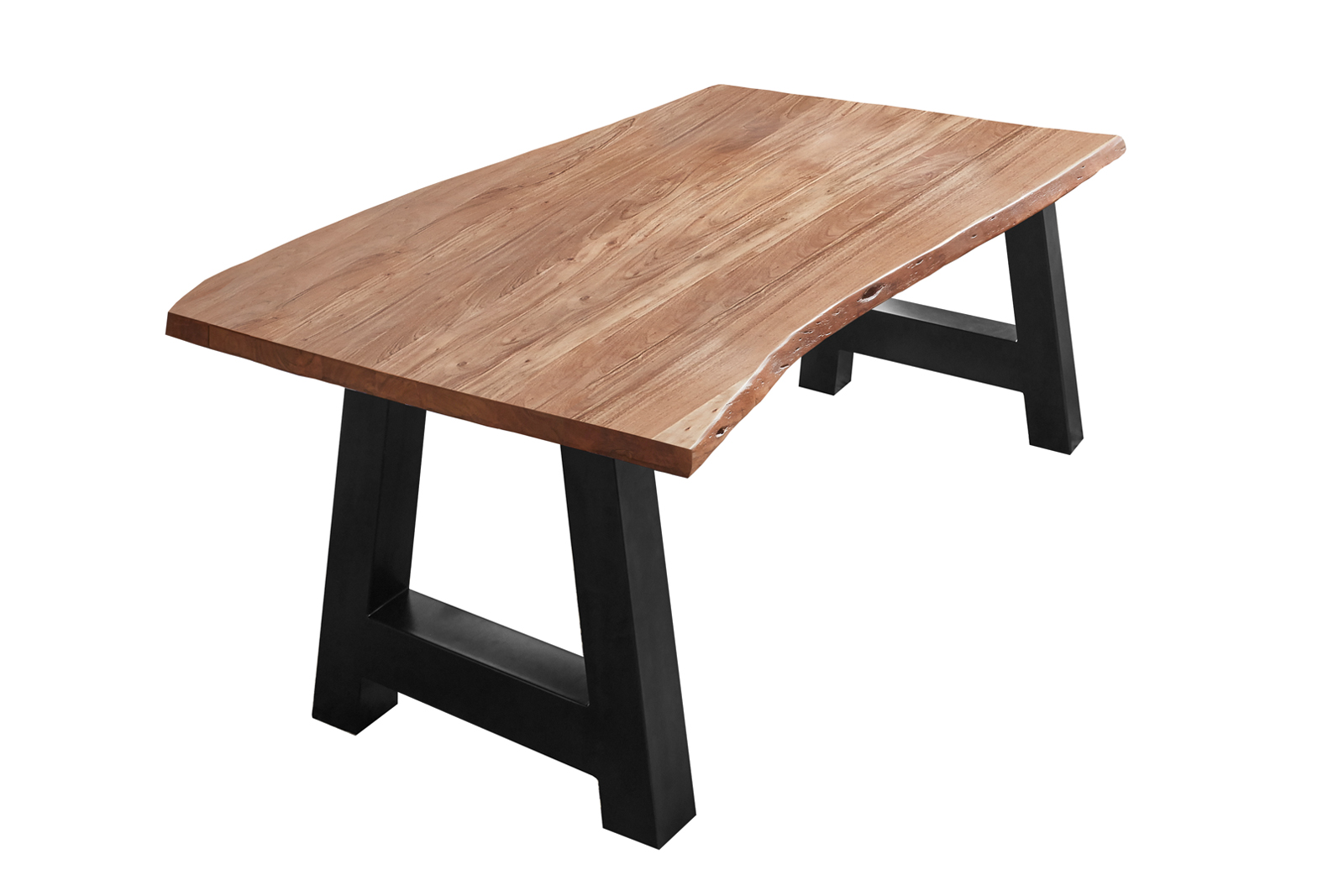  Esstisch Baumkante massiv Akazie Natur 140 x 80 A-Gestell schwarz ATHEN