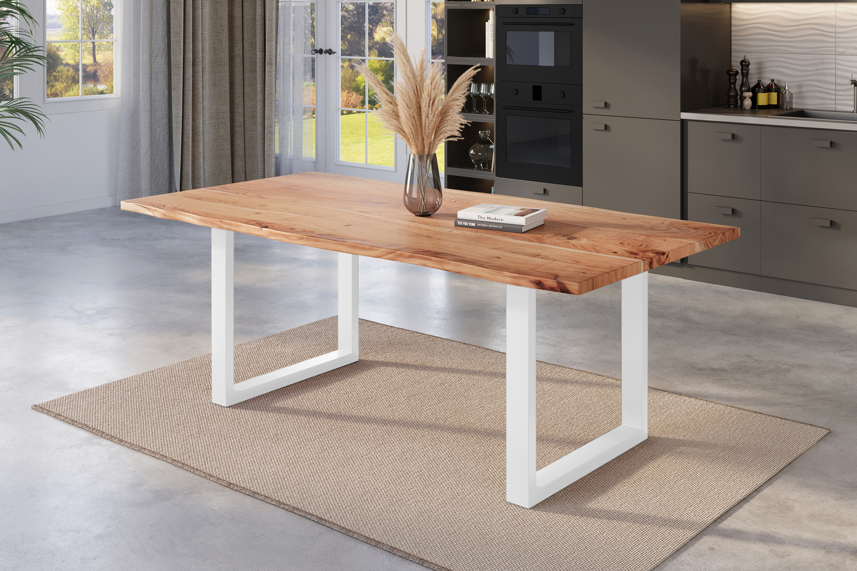 Esstisch Baumkante massiv Akazie natur 180 x 90 weiß NICK