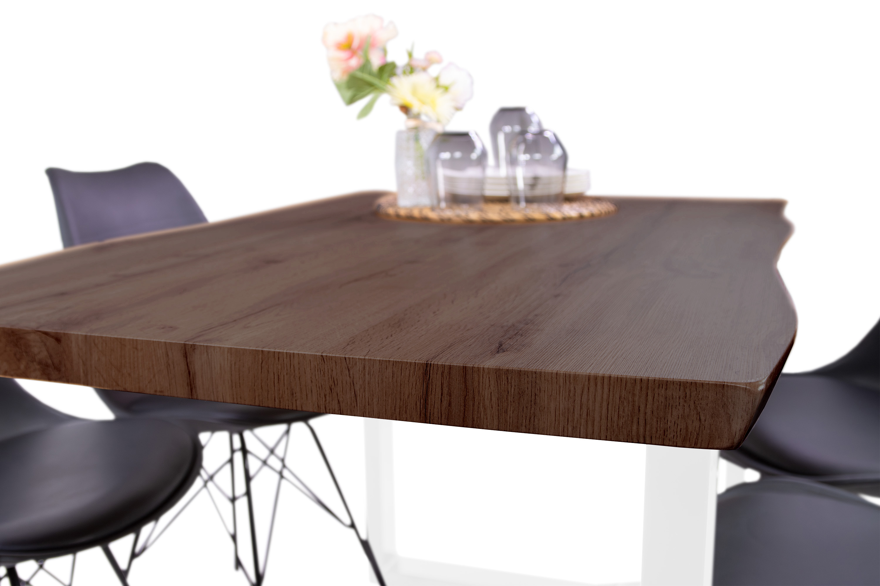 Esstisch Baumkante Holz-Optik Nussbaum 120 x 80 U-Gestell weiß JOSY