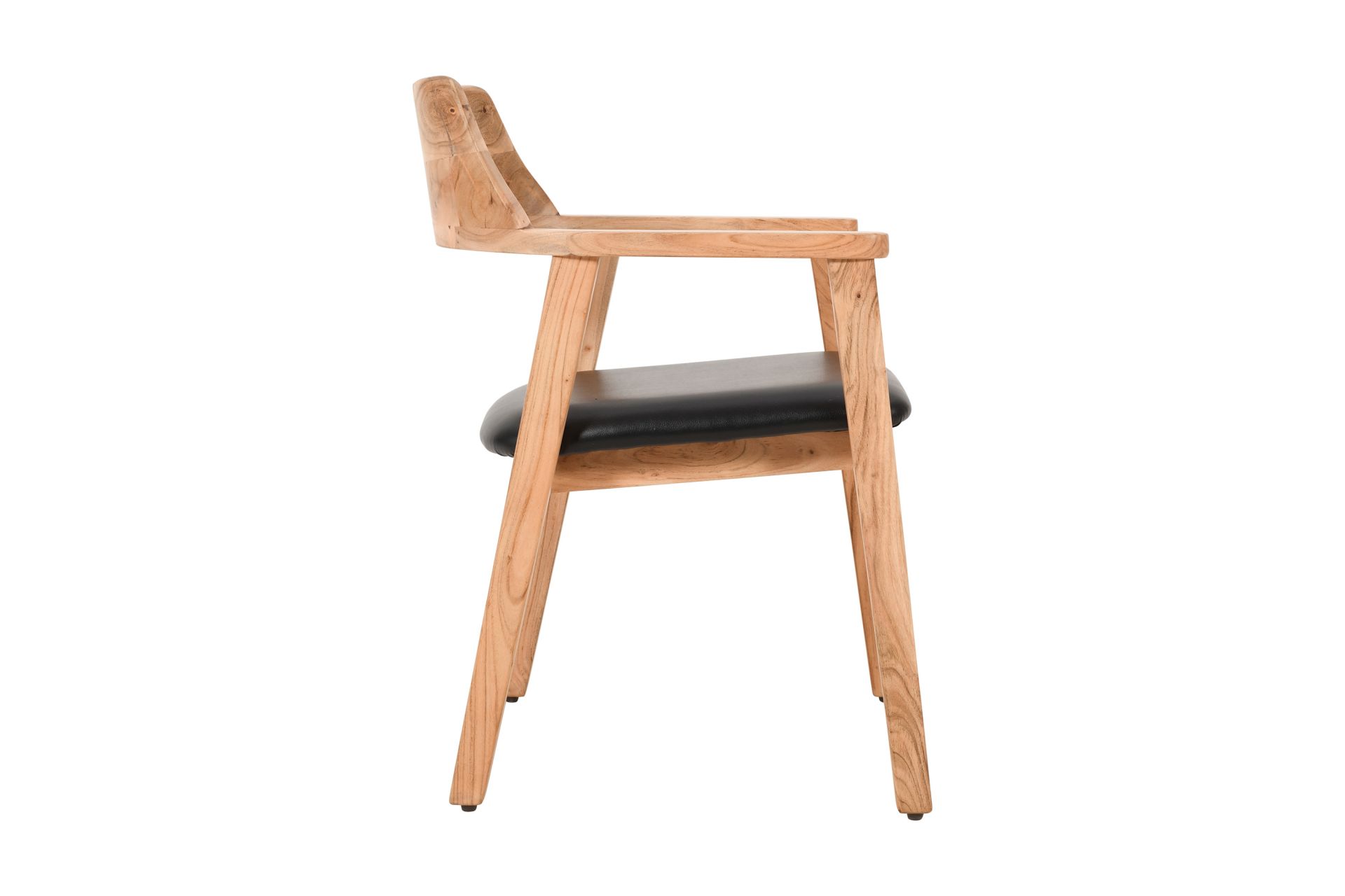 Esszimmerstuhl massive Akazie natur Sitz Echtleder schwarz ANGEL (4er-Set)