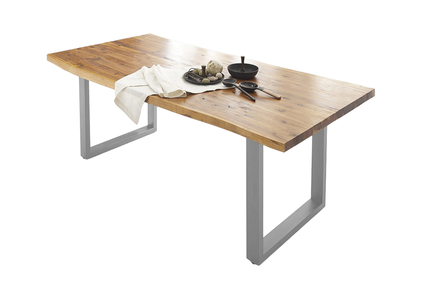 Esstisch Baumkante Akazie naturfarben 180 x 90 cm U-Gestell silber HARLEY