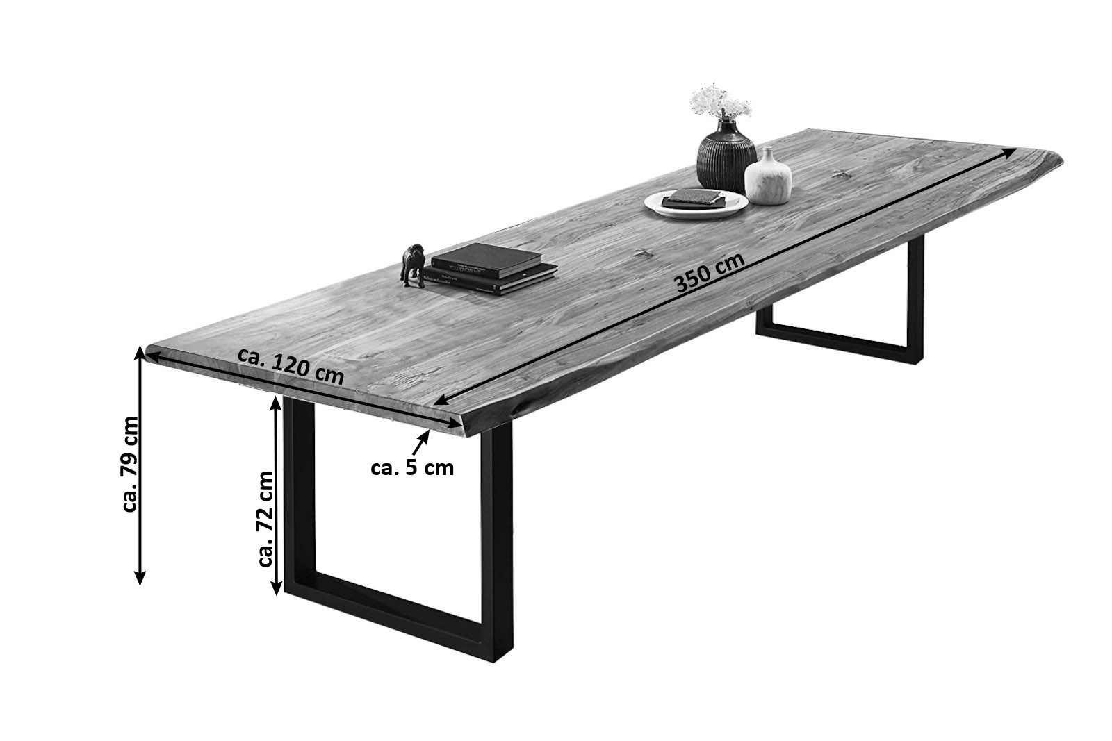 Esstisch Baumkante massiv Akazie natur 240 x 110 schwarz VALIN