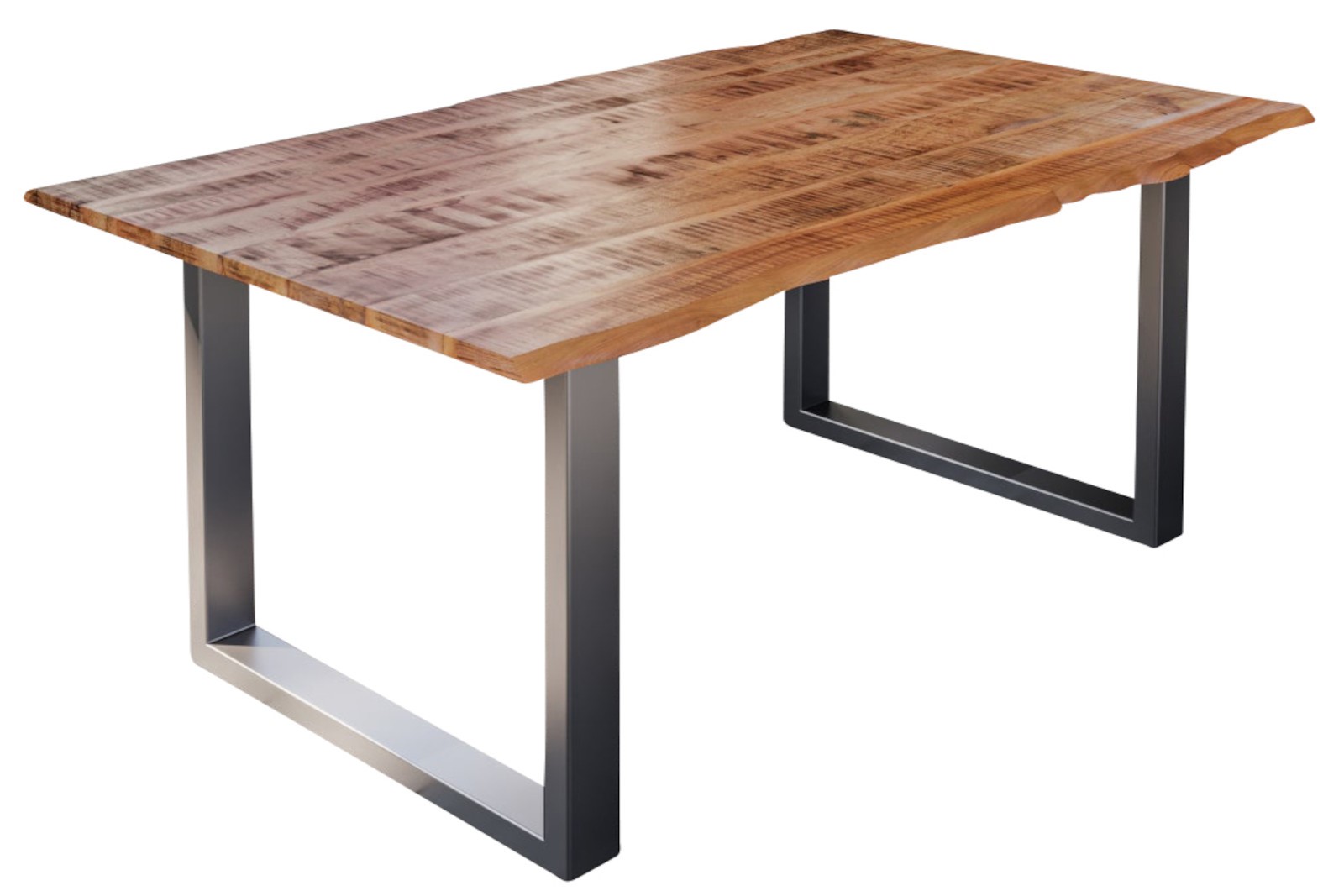 Esstisch Baumkante Massiv Mango naturfarben 120 x 80 silber U-Gestell DORA