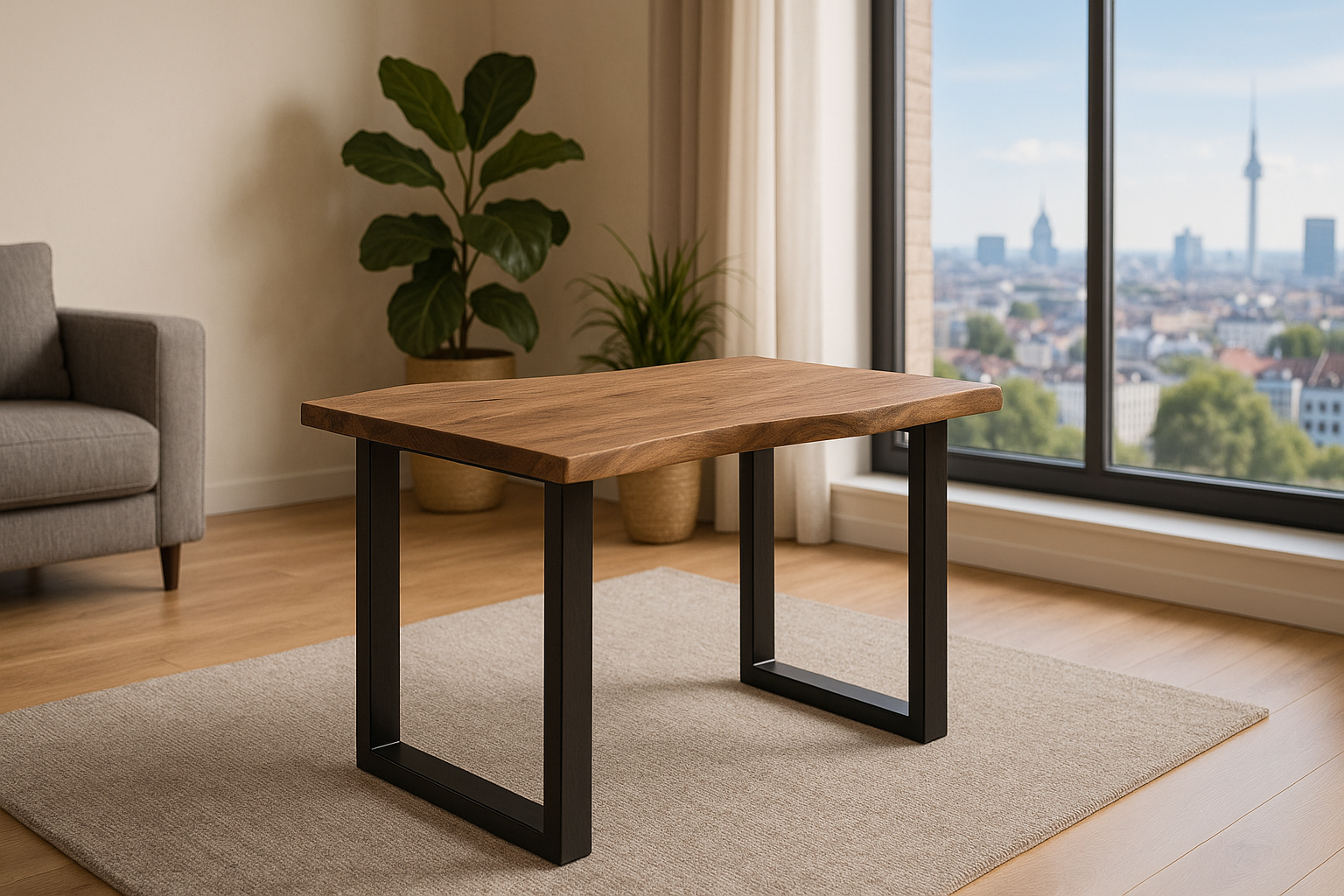 Esstisch Baumkante massiv Akazie stonefarben 160 x 85 cm schwarz LAURINA