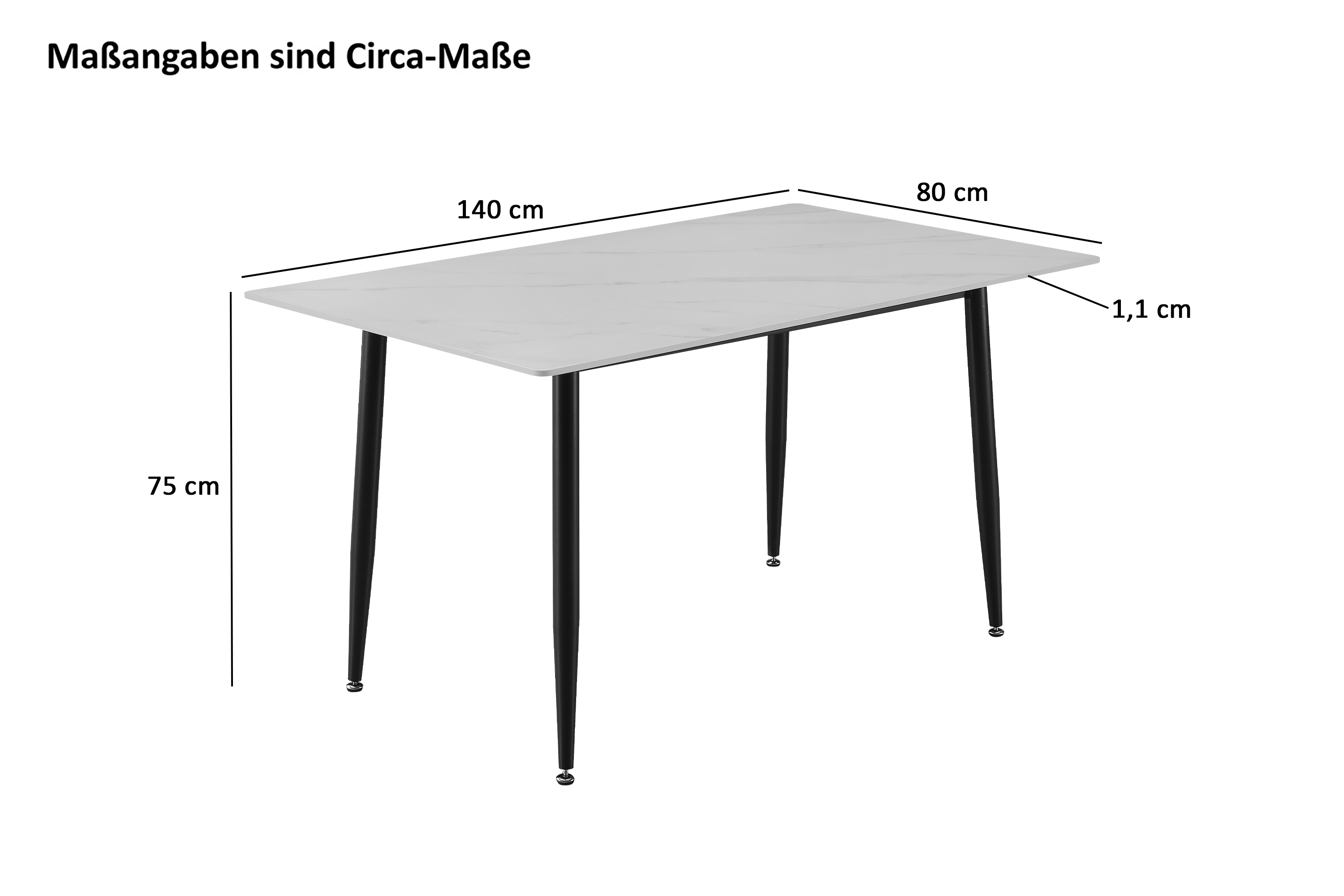 Esstisch Keramik weiß 140 x 80 Vierfuß-Gestell schwarz GÖTEBORG