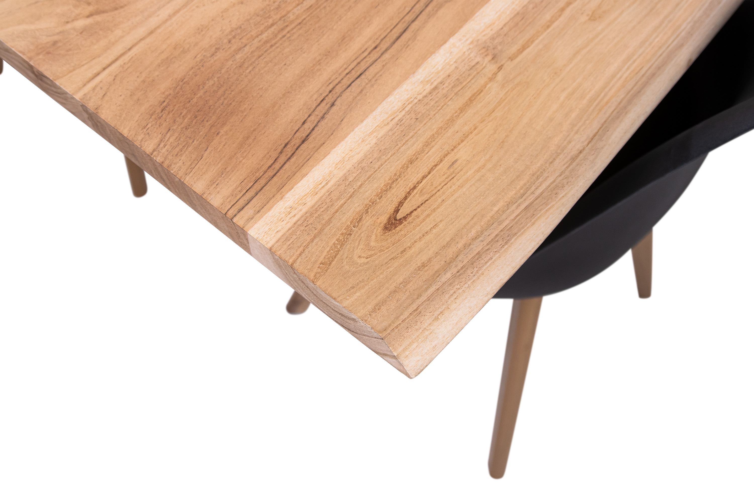 Esstisch Baumkante Akazie natur 220(320)x100 Ansteckplatten Vierfuß-Gestell silber AVINO