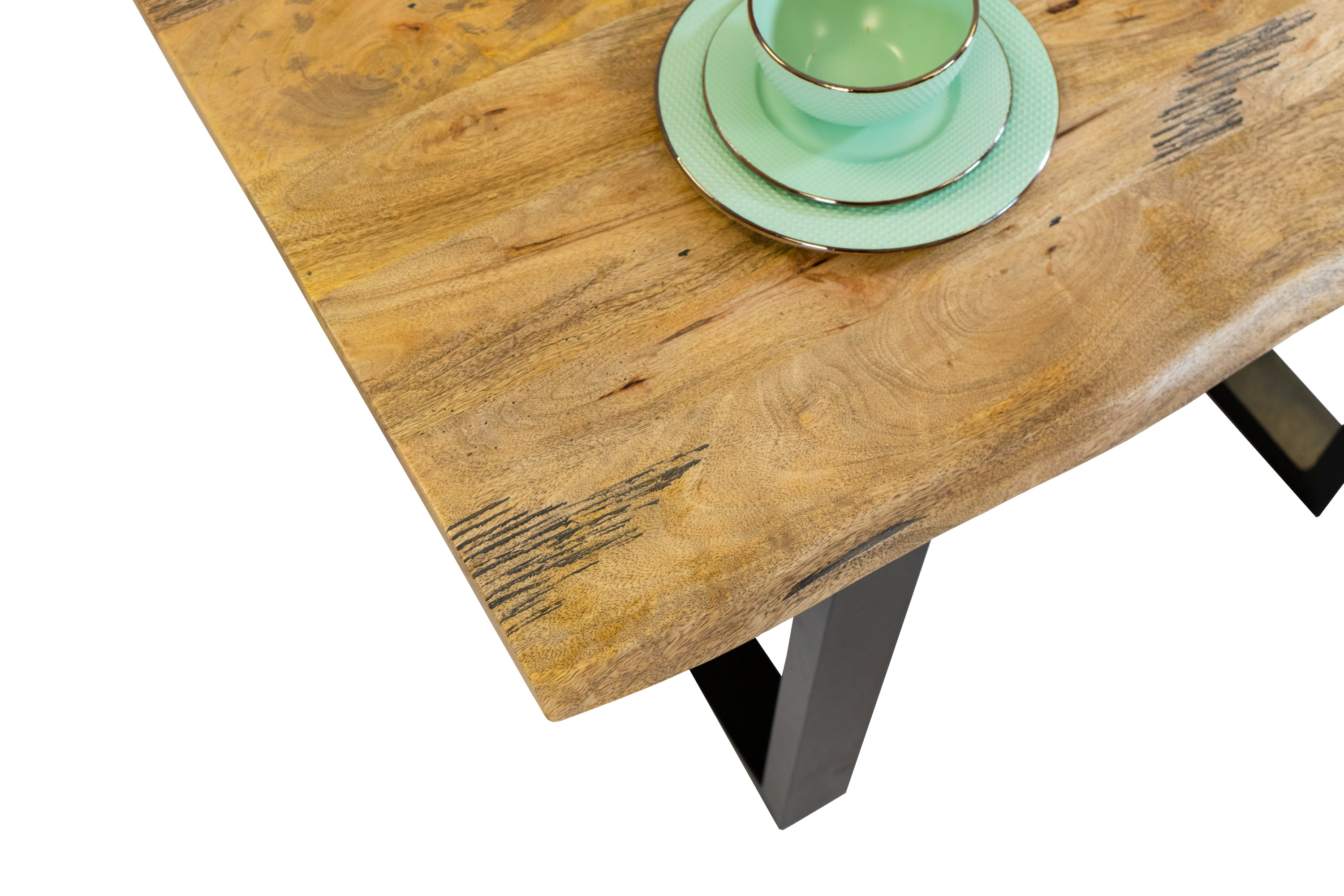 Esstisch Baumkante Massiv Mango naturfarben 120 x 80 schwarz U-Gestell Tiger