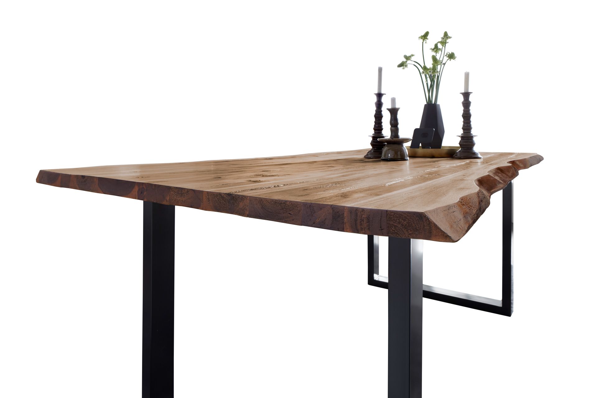 Esstisch Baumkante massiv Akazie natur 280 x 100 schwarz NIAH